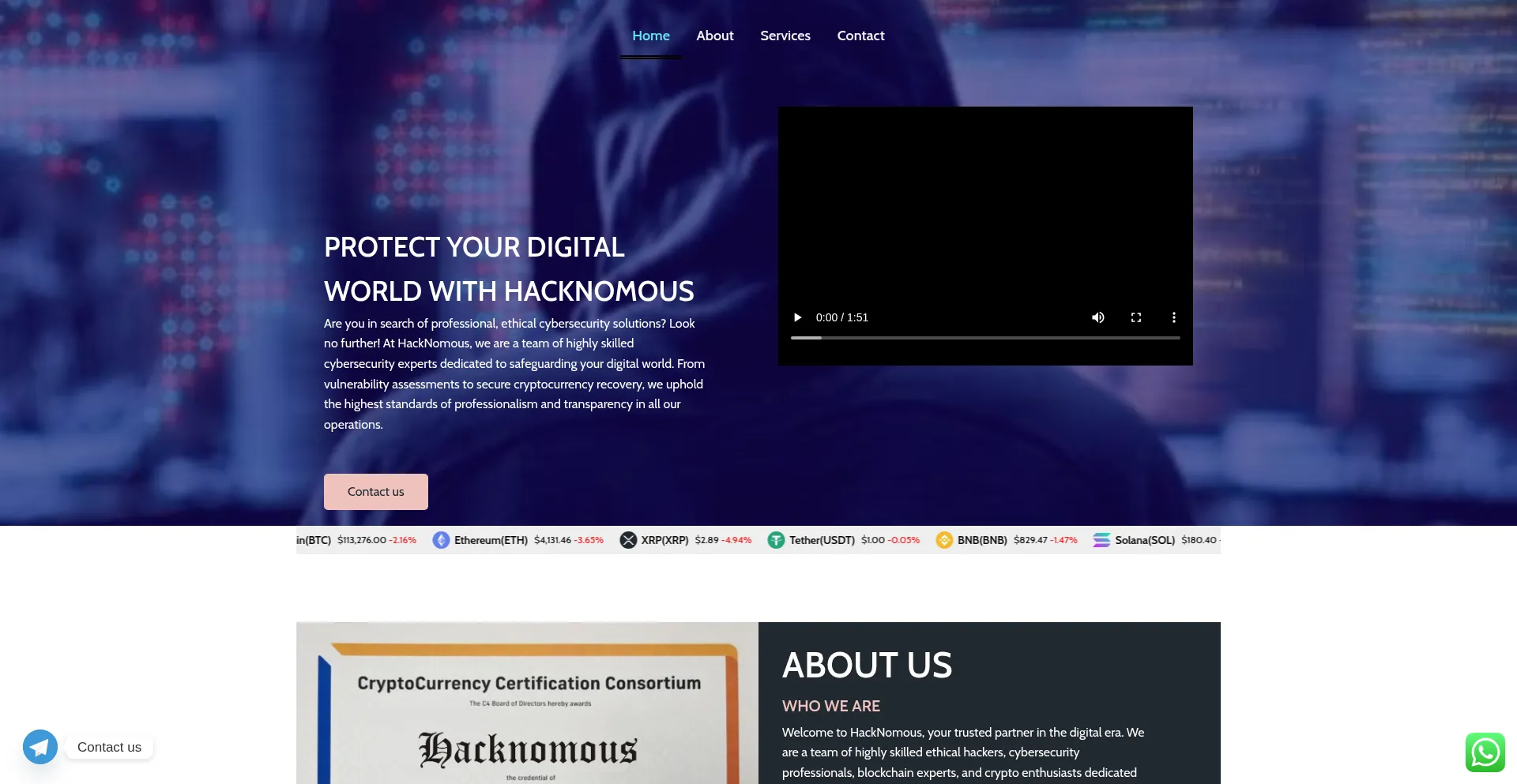 Website screenshot of Hacknomous.net