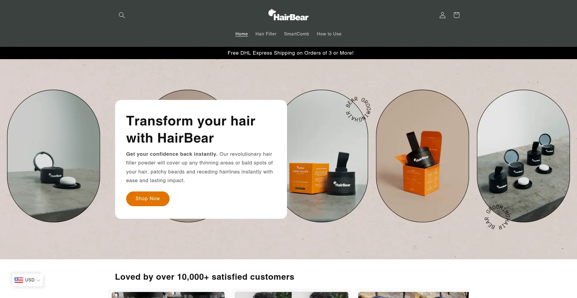 Website screenshot of Hairbearshop.com