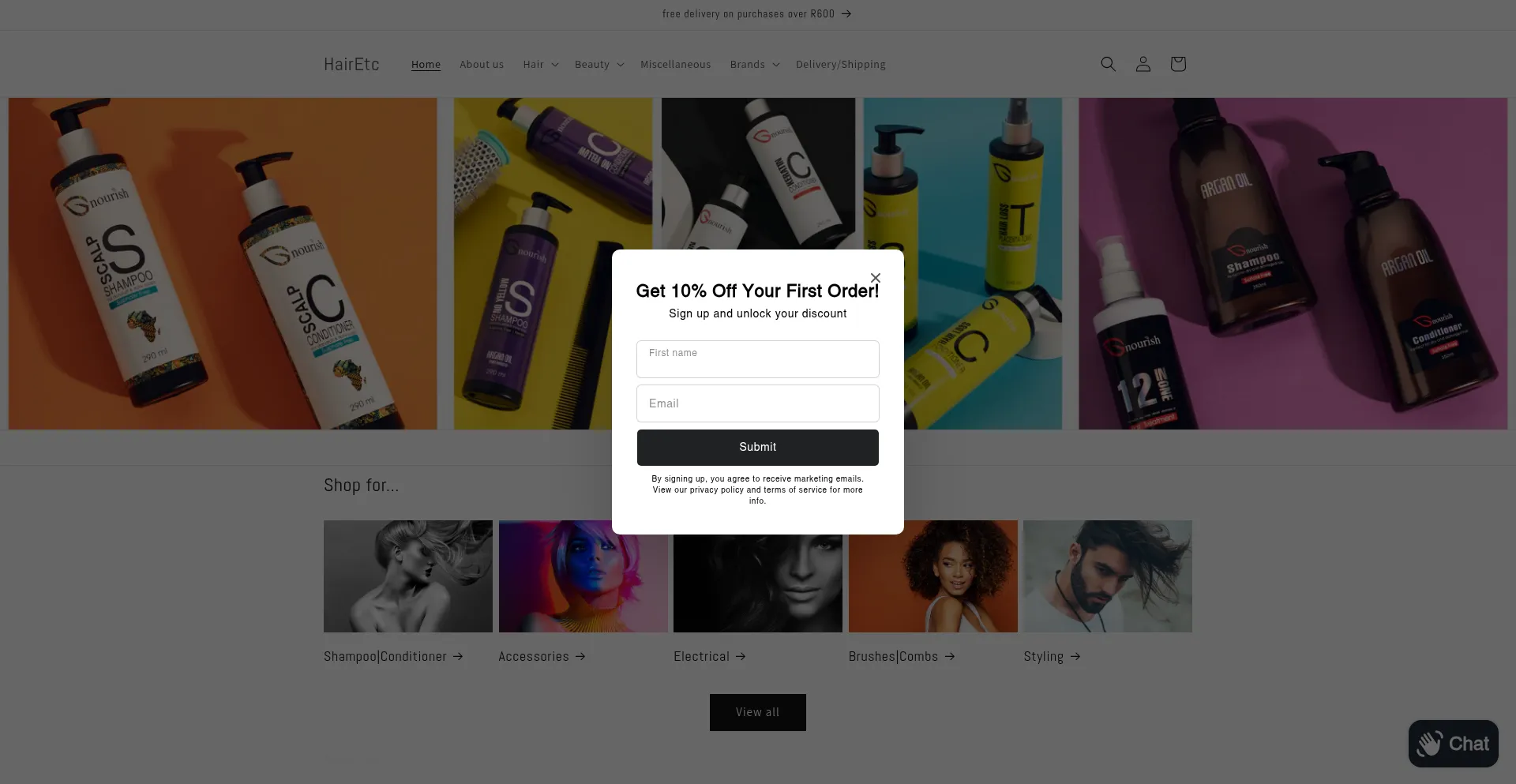 Website screenshot of Hairetc.co.za