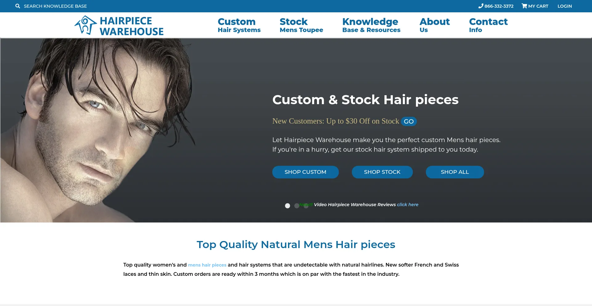 Website screenshot of Hairpiecewarehouse.com