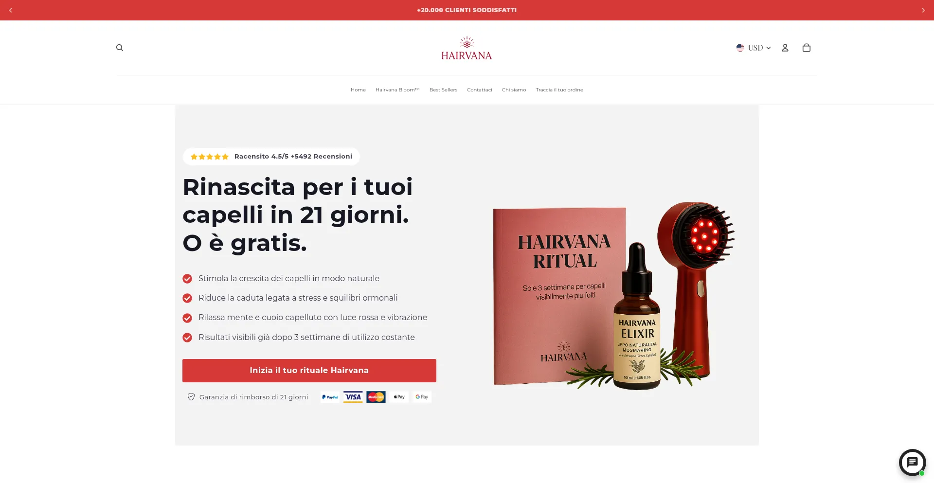 Website screenshot of Hairvanaofficial.it
