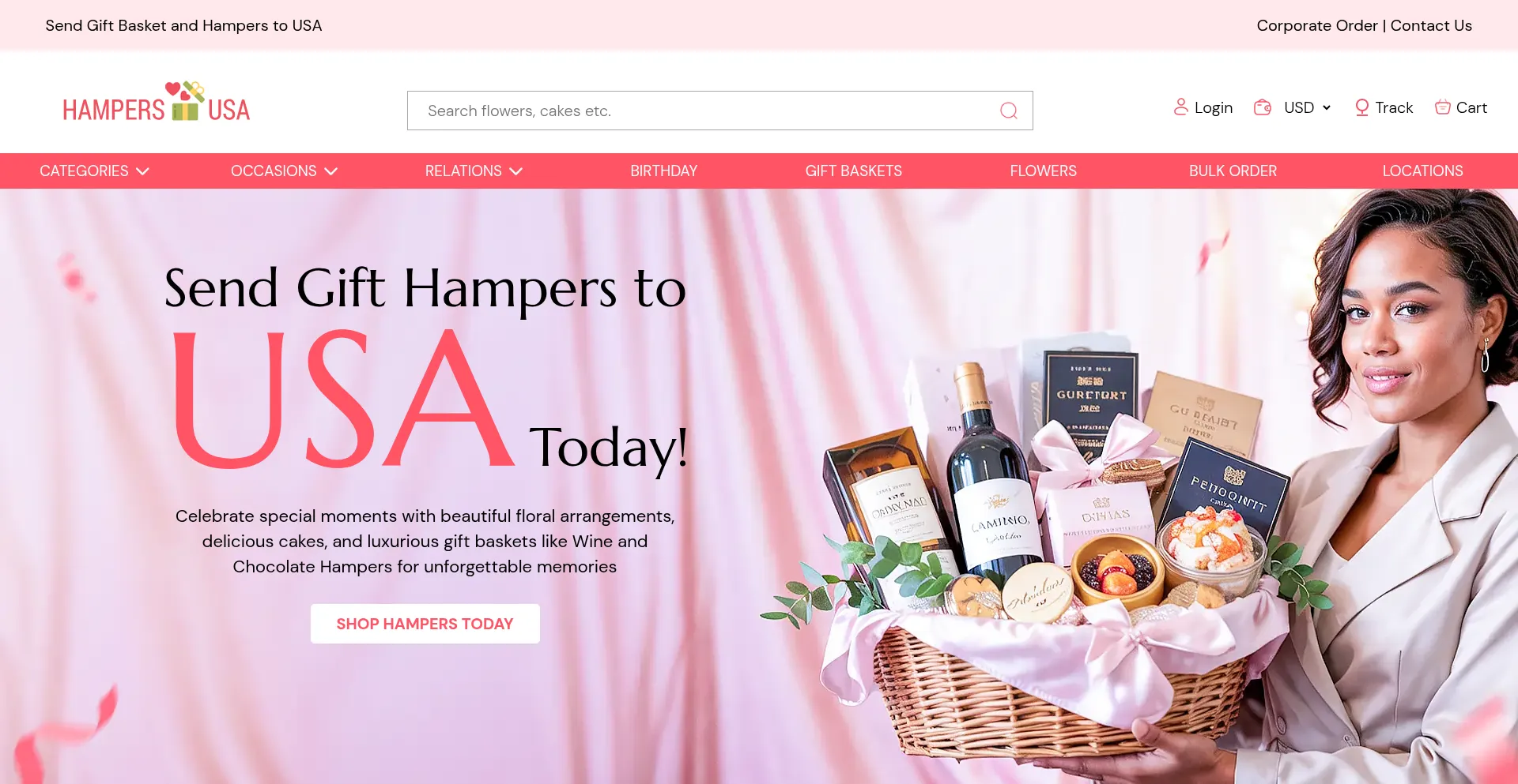Website screenshot of Hampersusa.com