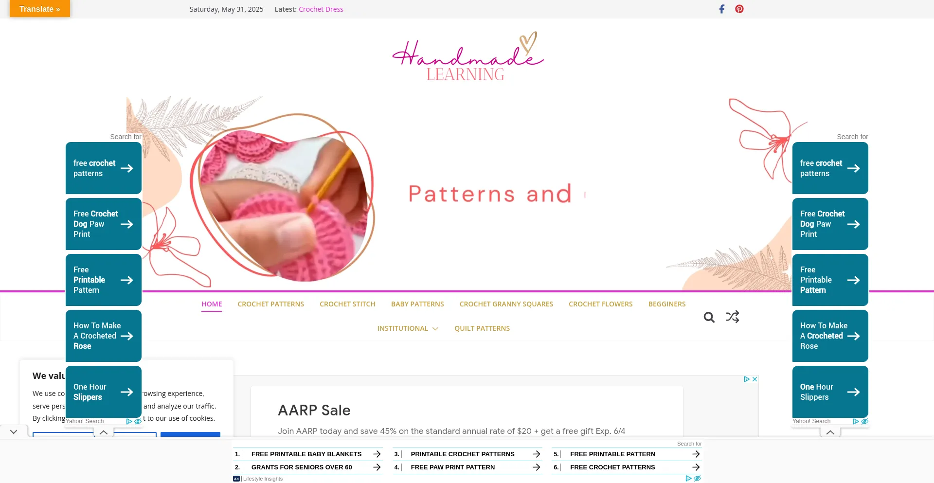 Website screenshot of Handmadelearninghere.com