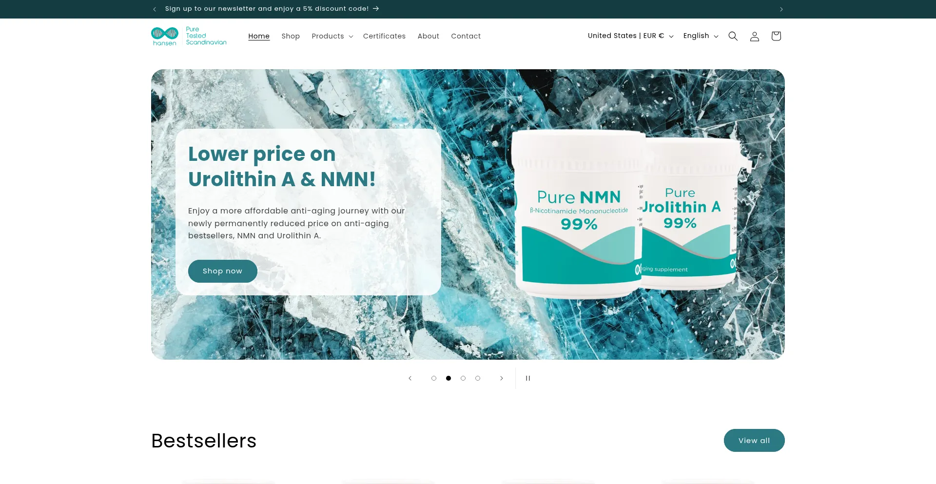 Website screenshot of Hansensupplements.com
