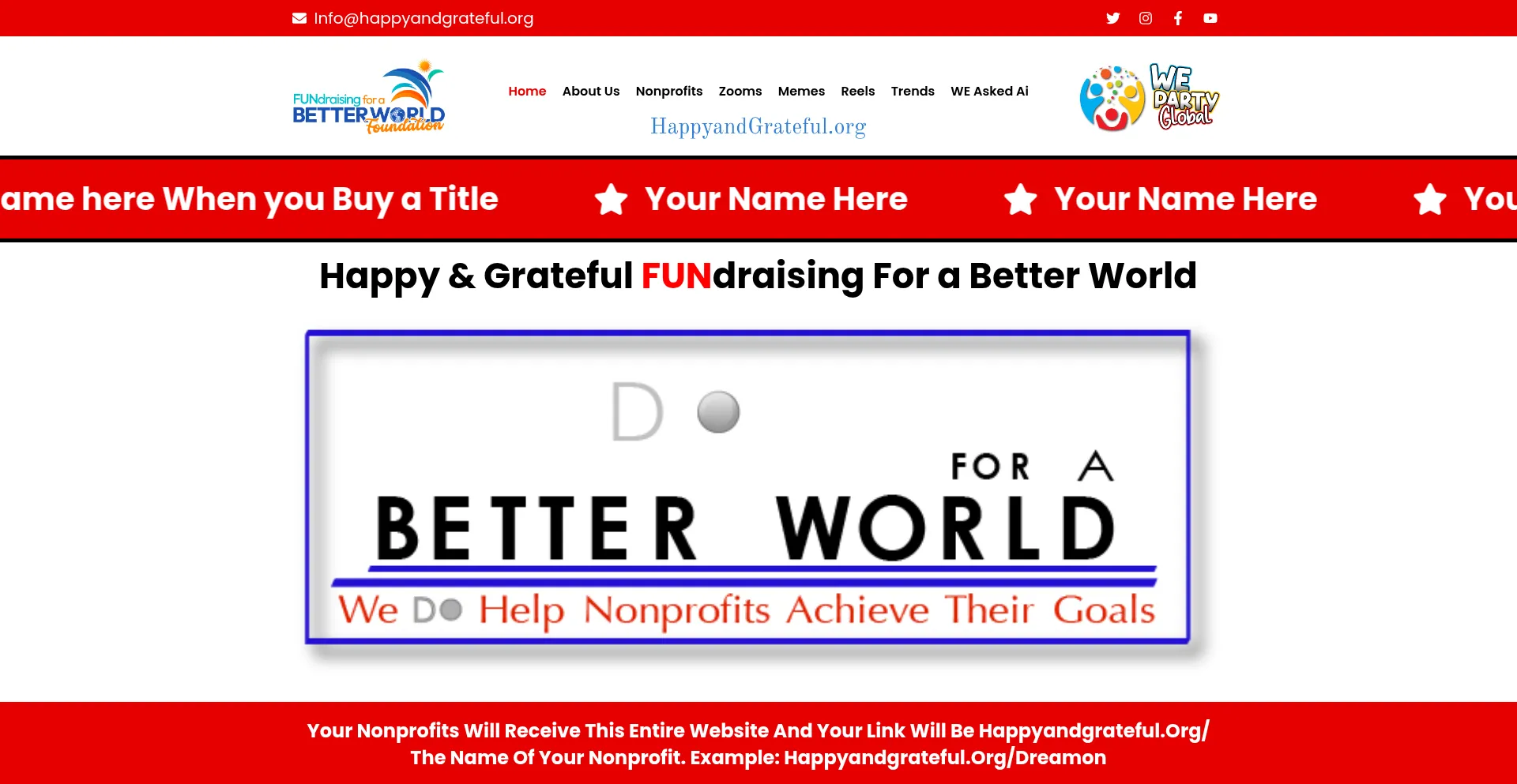 Website screenshot of Happyandgrateful.org