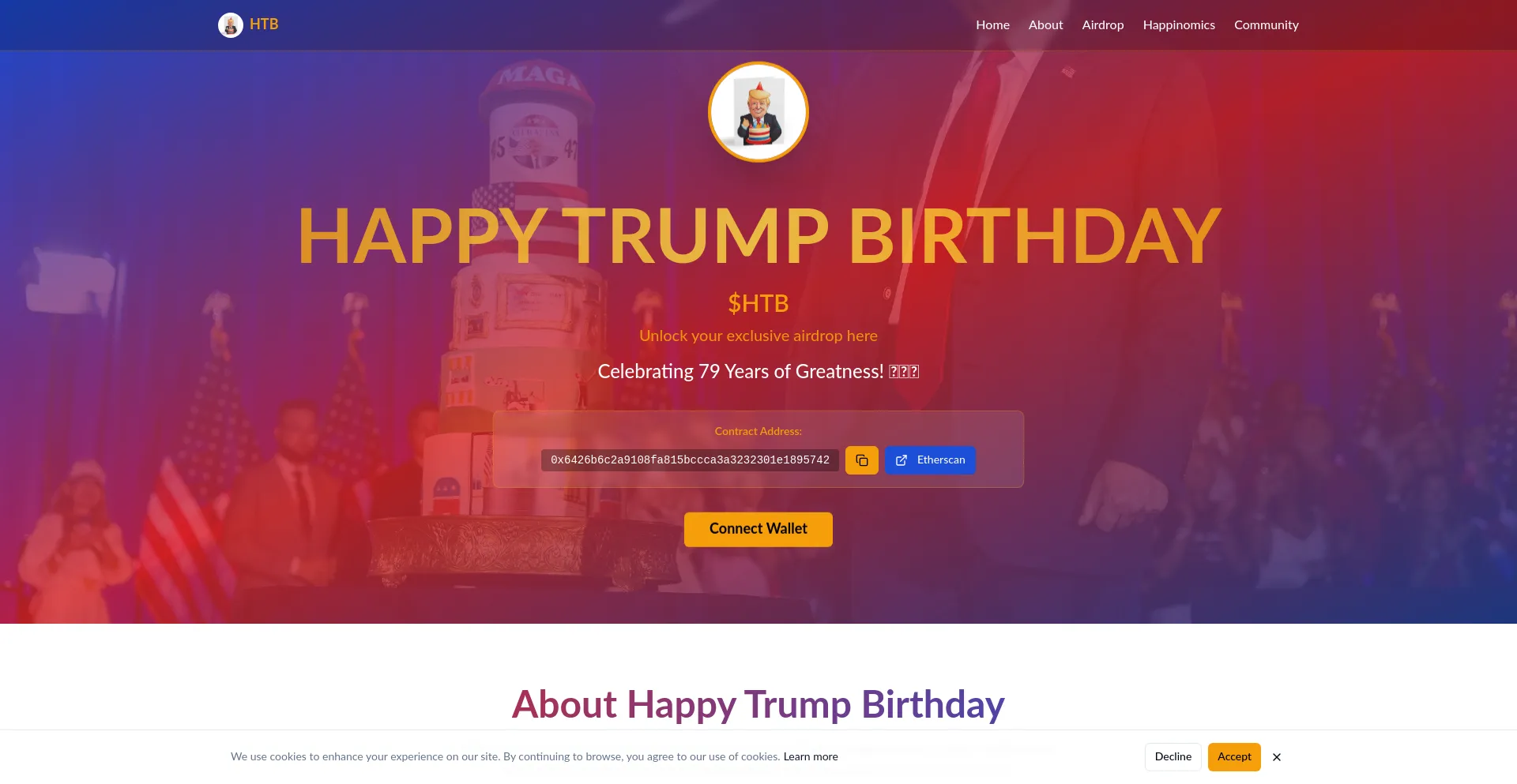 Website screenshot of Happytrumpbirthday.org