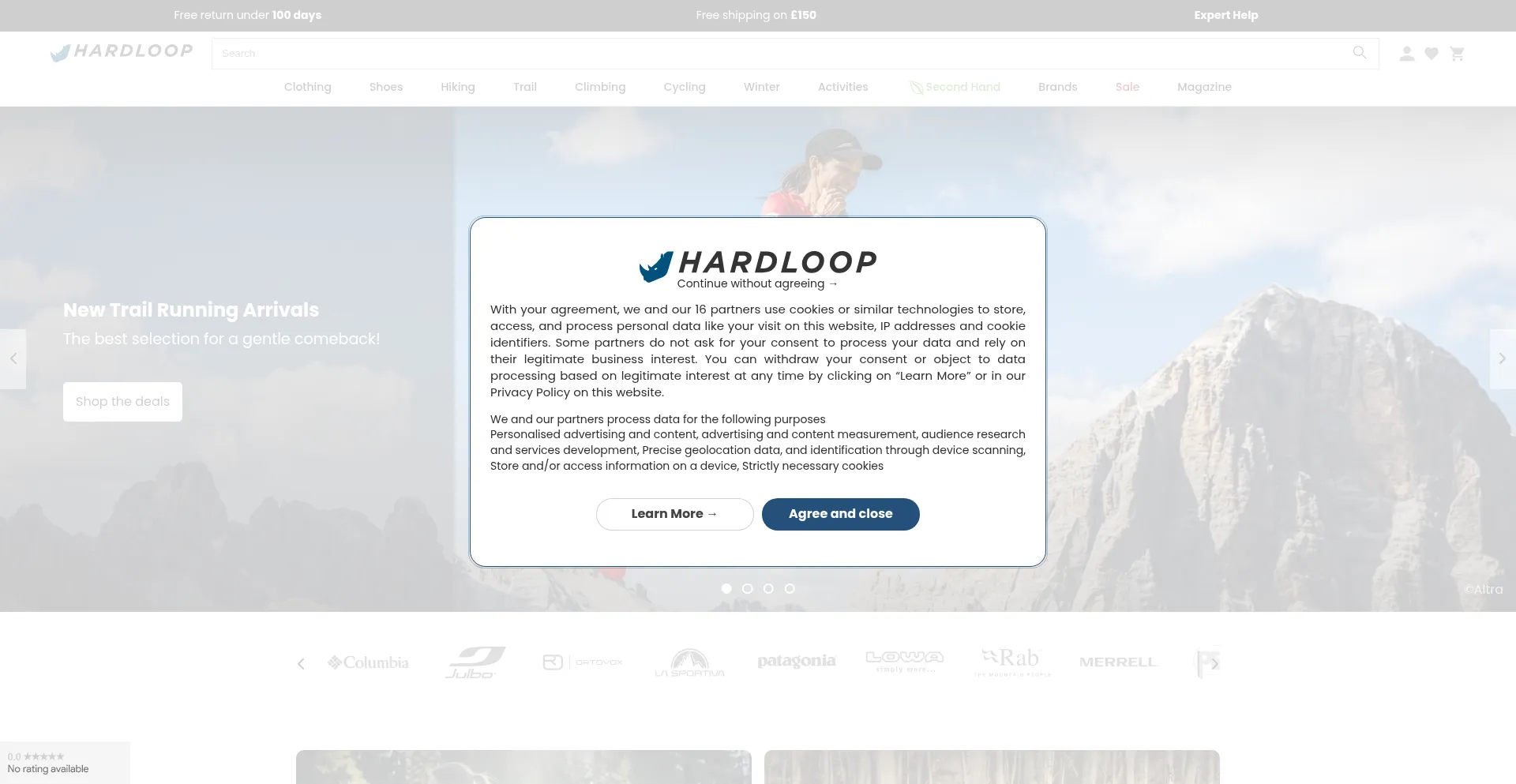Website screenshot of Hardloop.co.uk