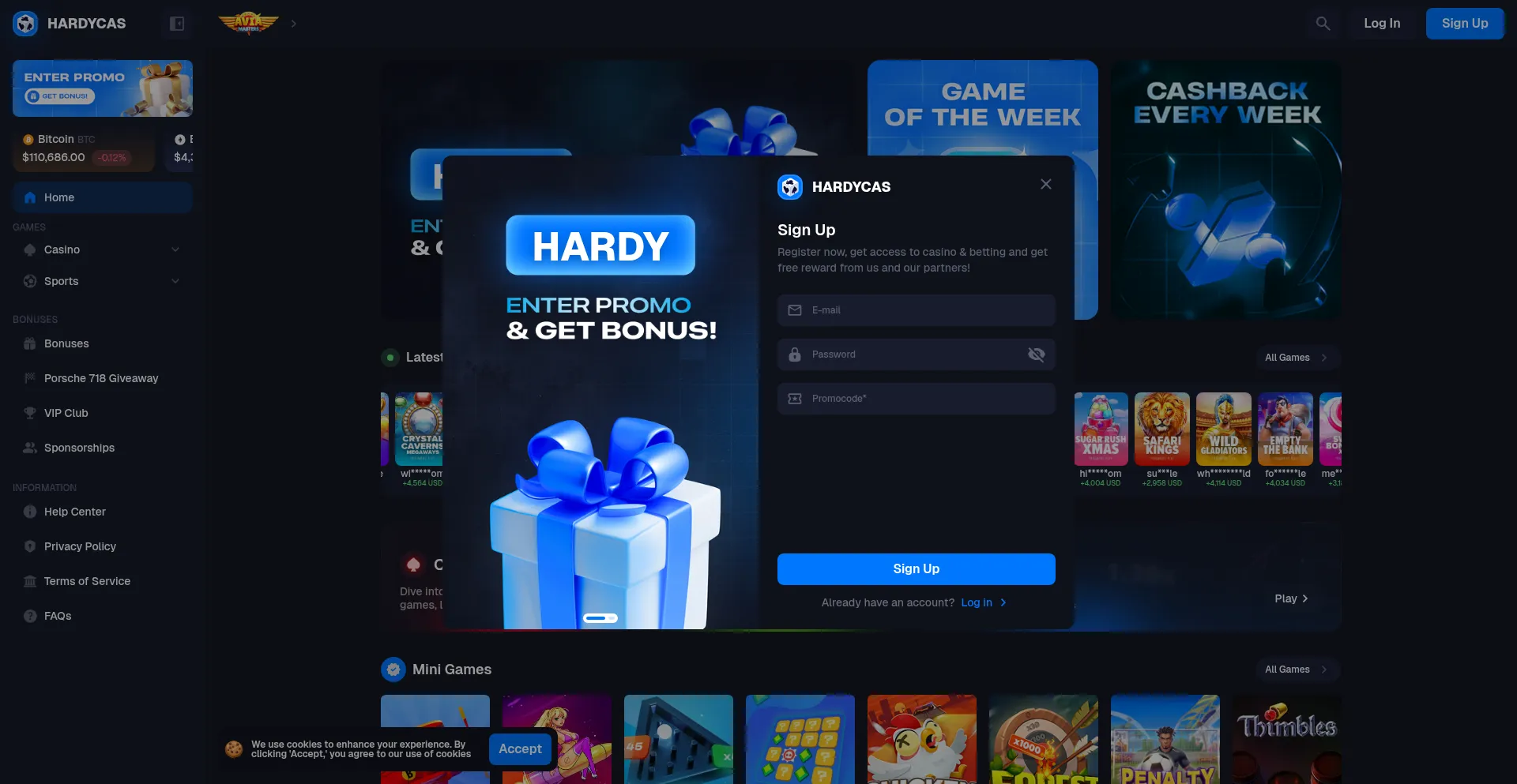 Website screenshot of Hardycas.com