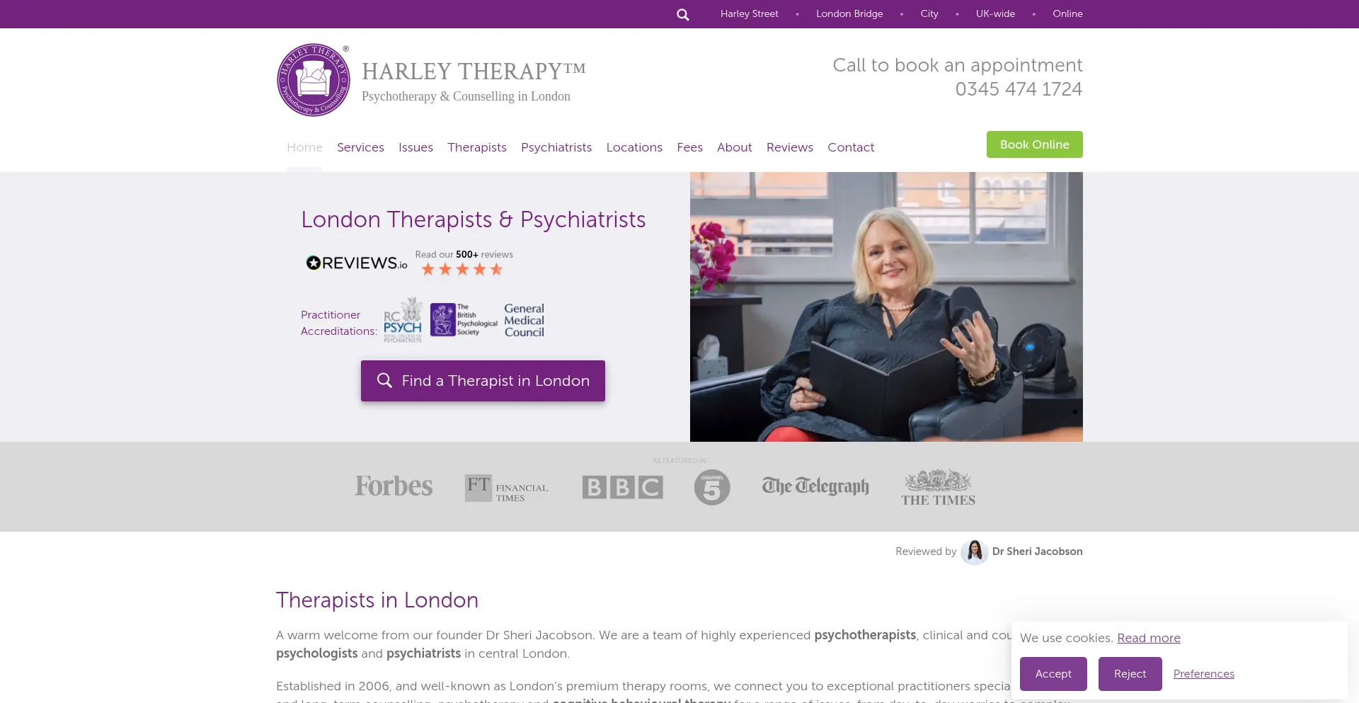 Website screenshot of Harleytherapy.co.uk