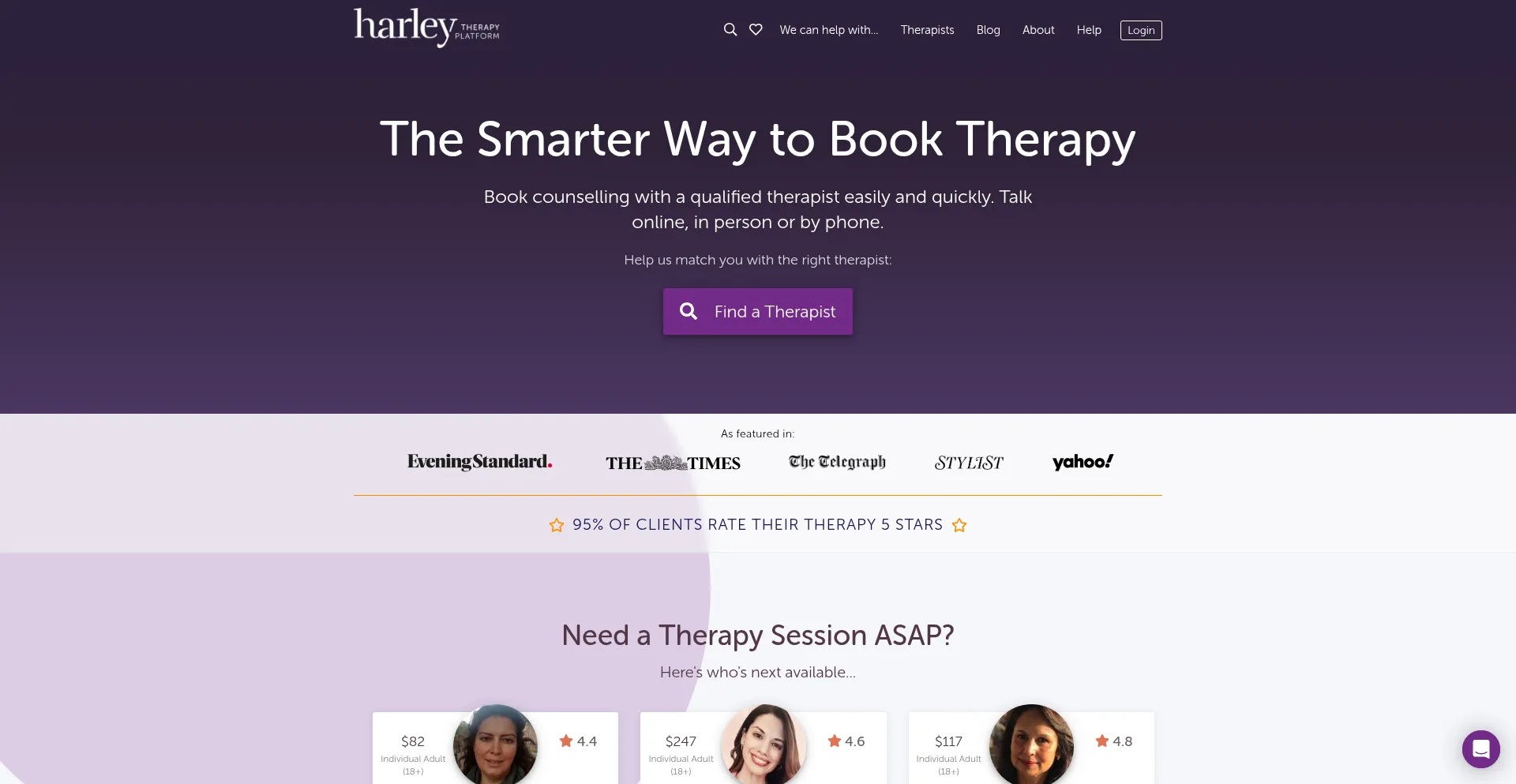 Website screenshot of Harleytherapy.com
