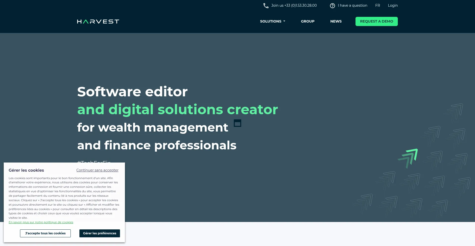 Website screenshot of Harvest.eu