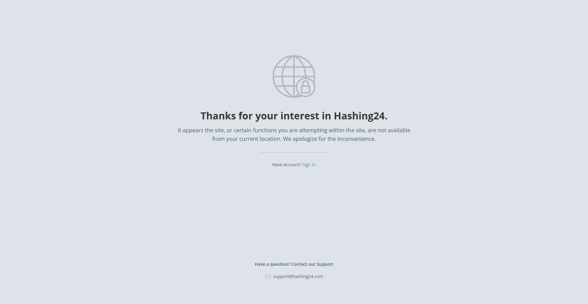 Website screenshot of Hashing24.com