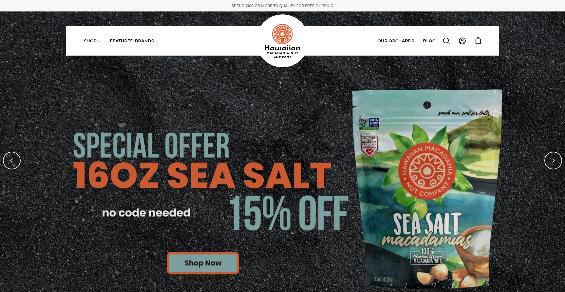 Website screenshot of Hawaiianmacadamianut.com