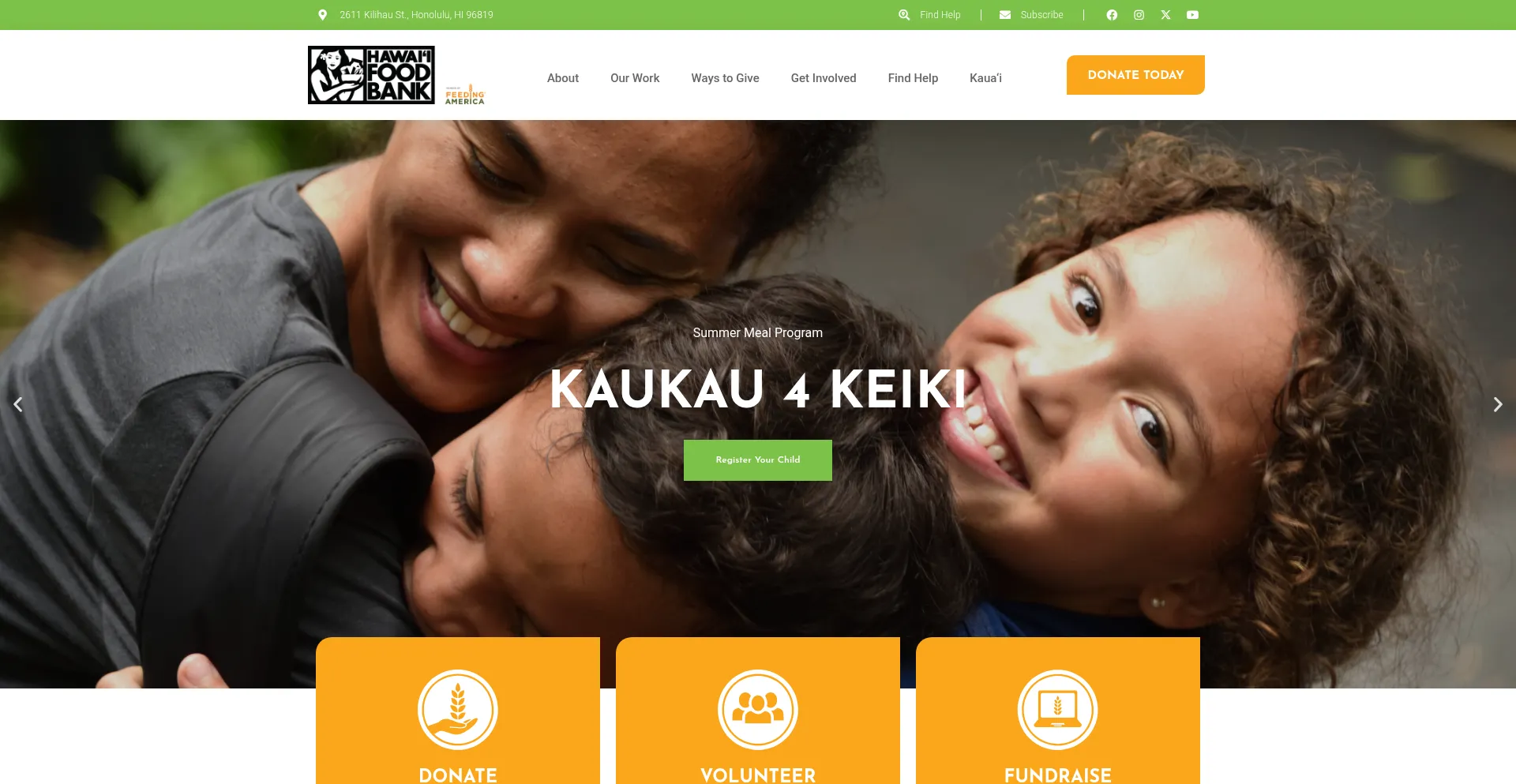 Website screenshot of Hawaiifoodbank.org