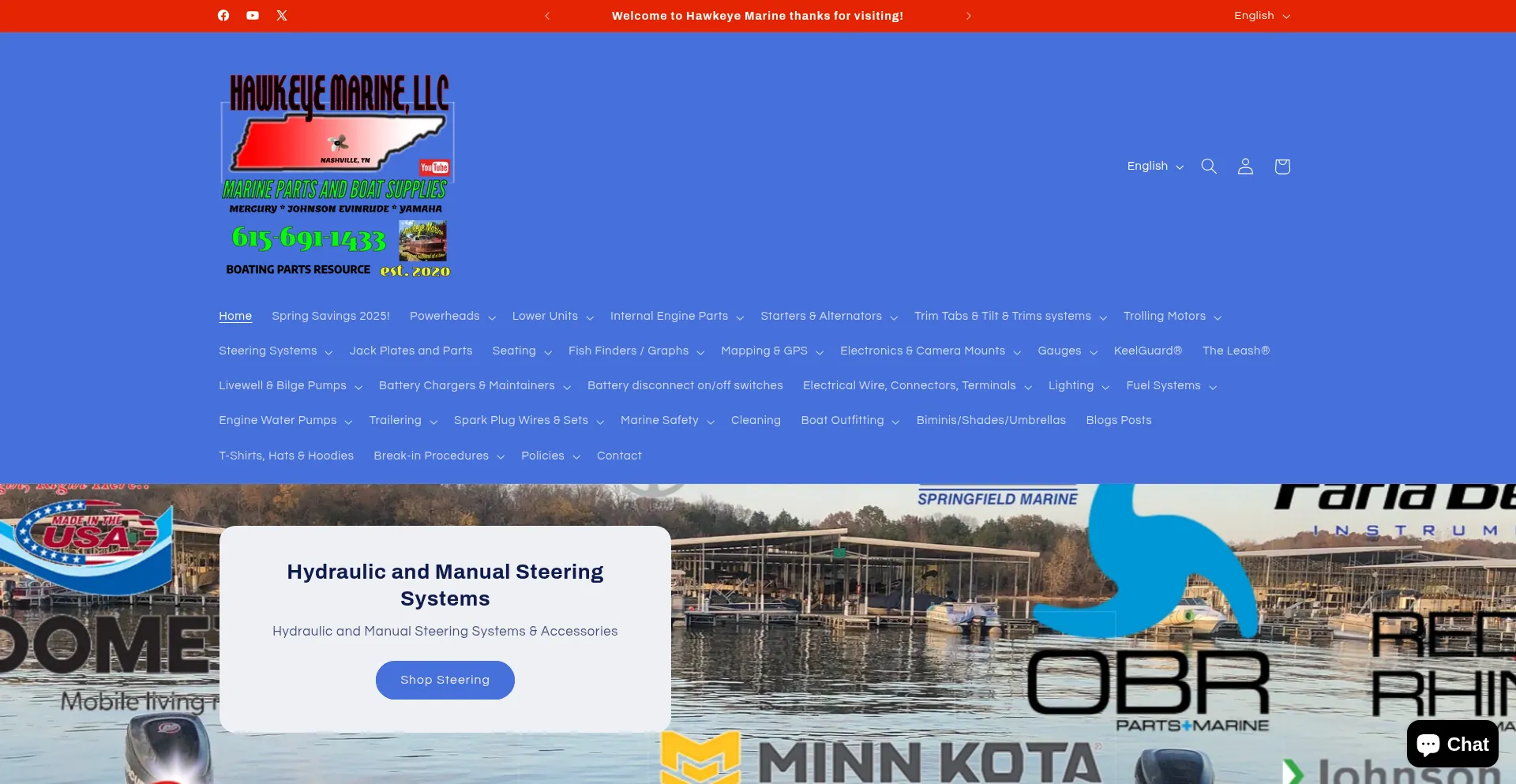 Website screenshot of Hawkeyemarine.net