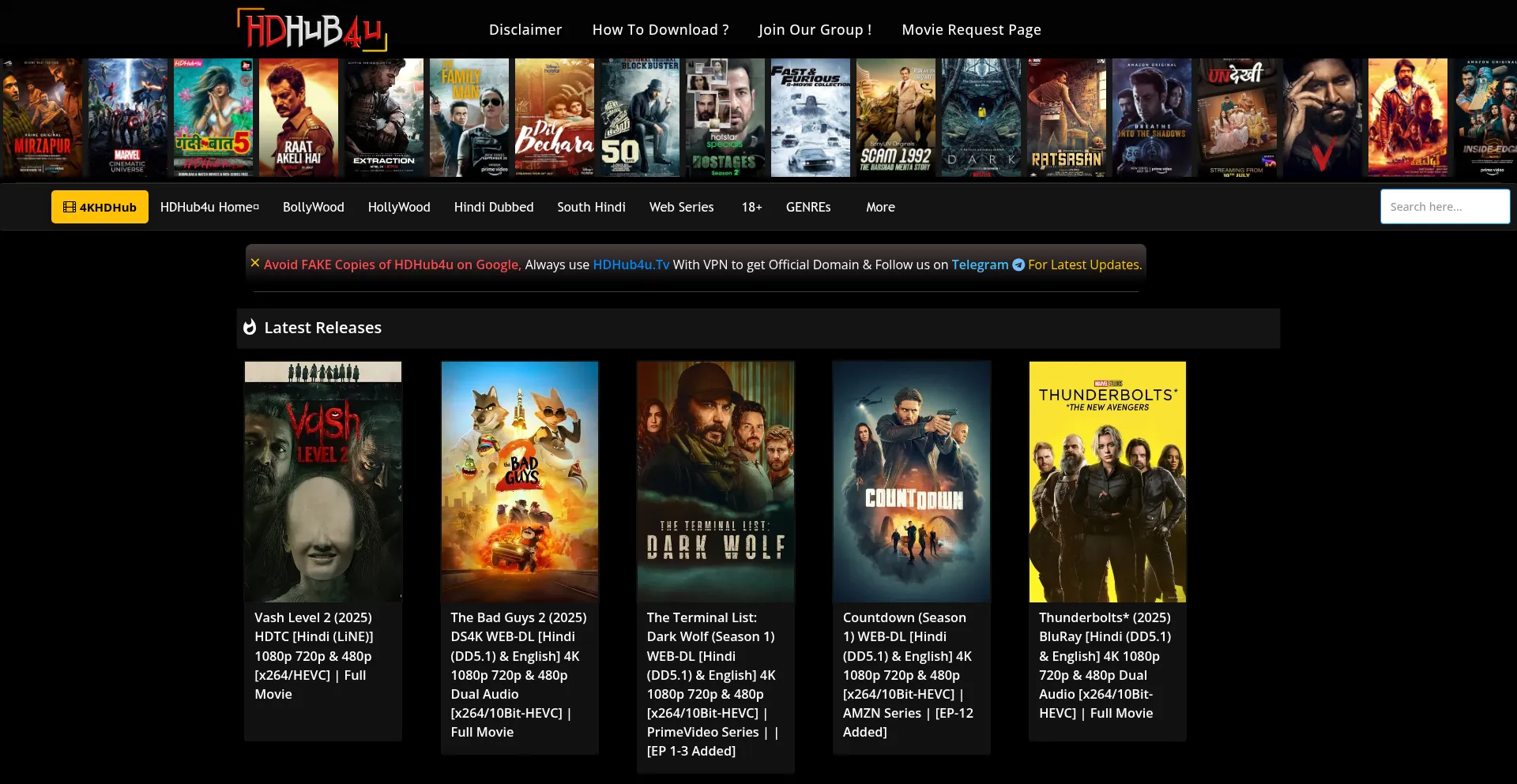 Website screenshot of Hdhub4u.menu