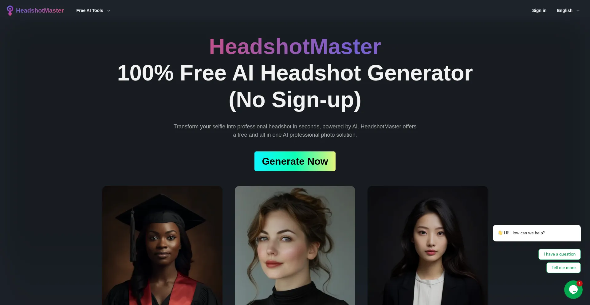 Website screenshot of Headshotmaster.io