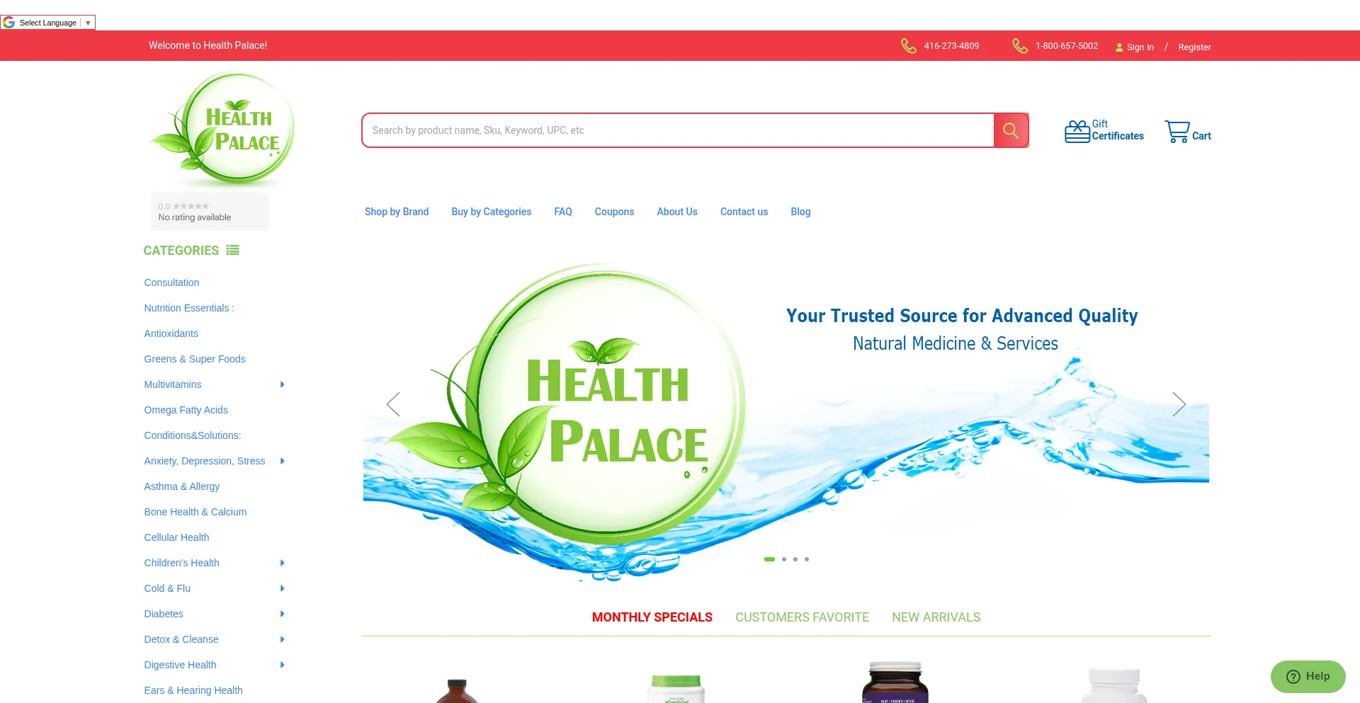 Website screenshot of Healthpalace.ca