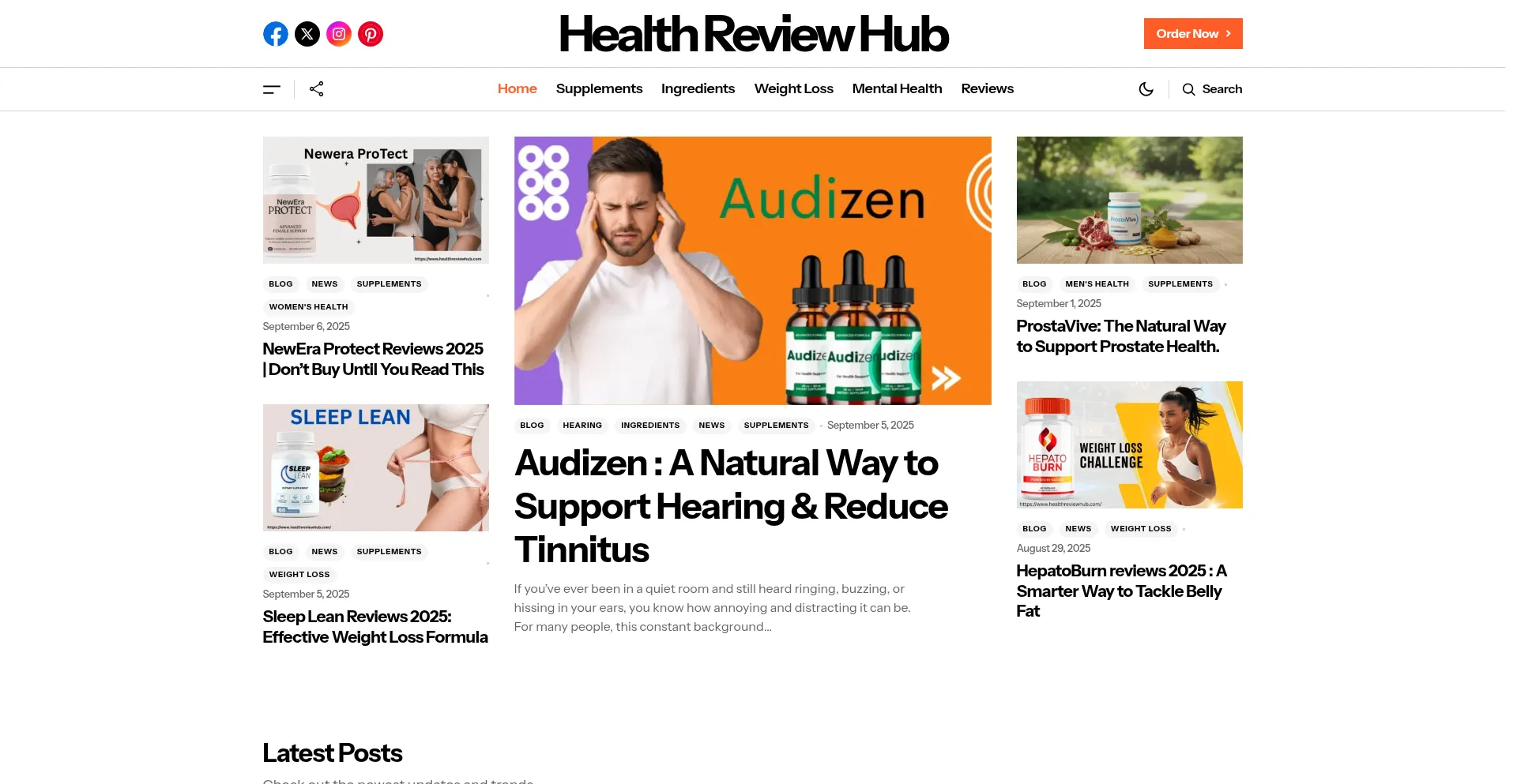 Website screenshot of Healthreviewhub.com