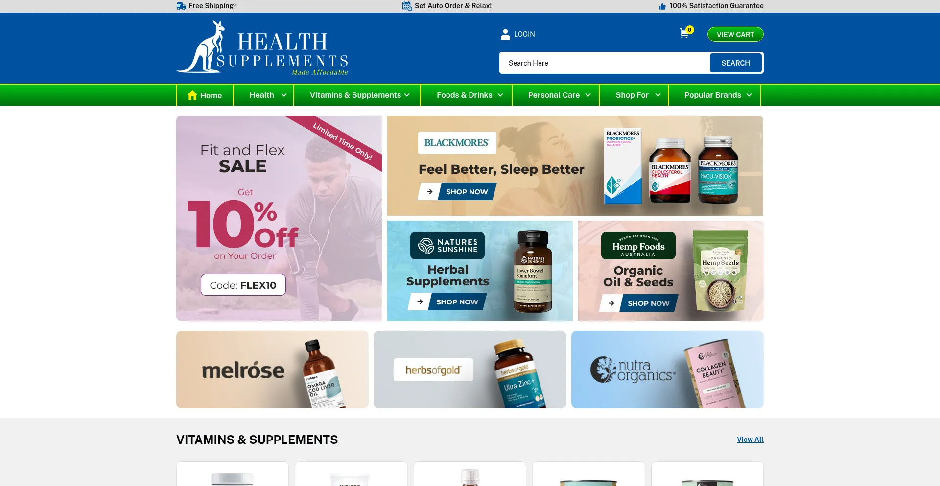 Website screenshot of Healthsupplements.com.au