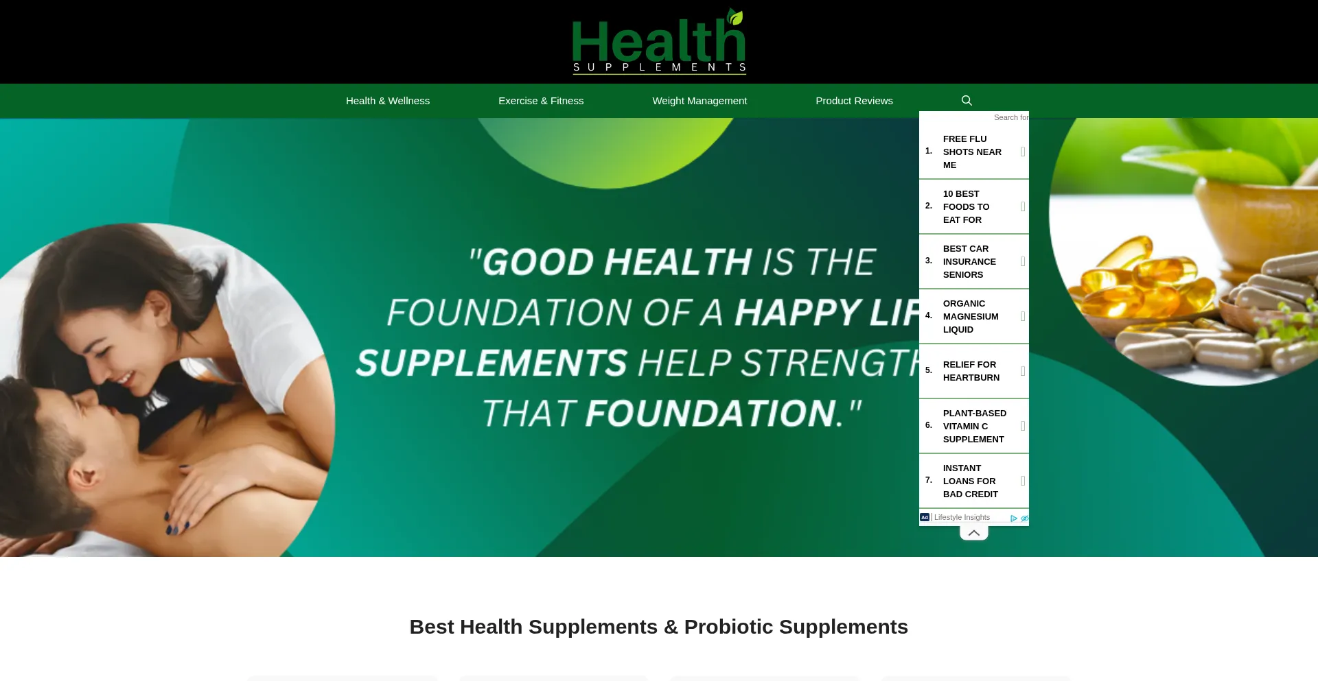 Website screenshot of Healthsupplements.us