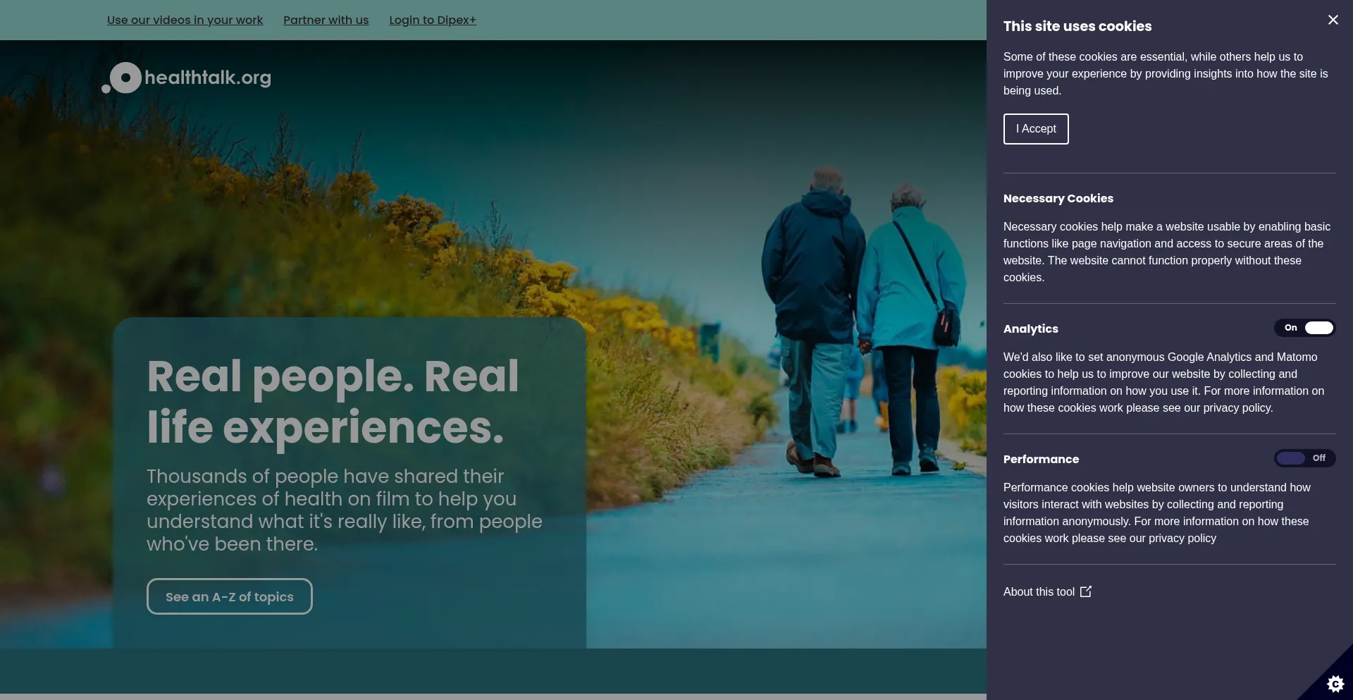 Website screenshot of Healthtalk.org
