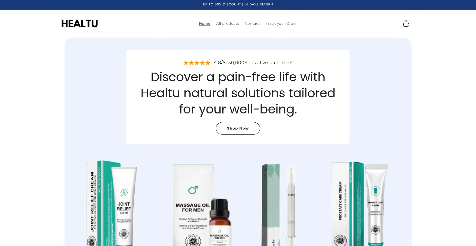 Website screenshot of Healtu.com