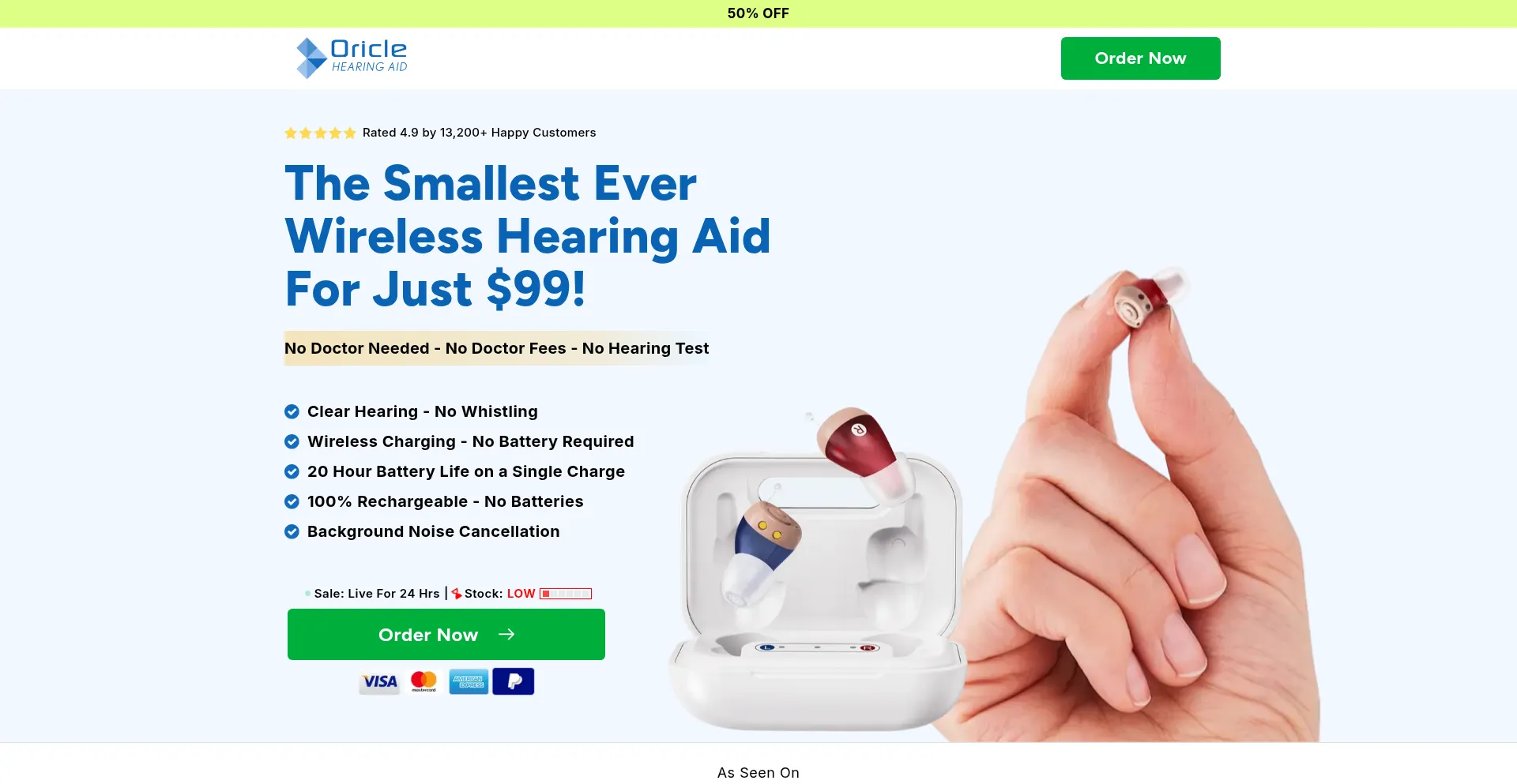 Website screenshot of Hear.oriclehearing.com
