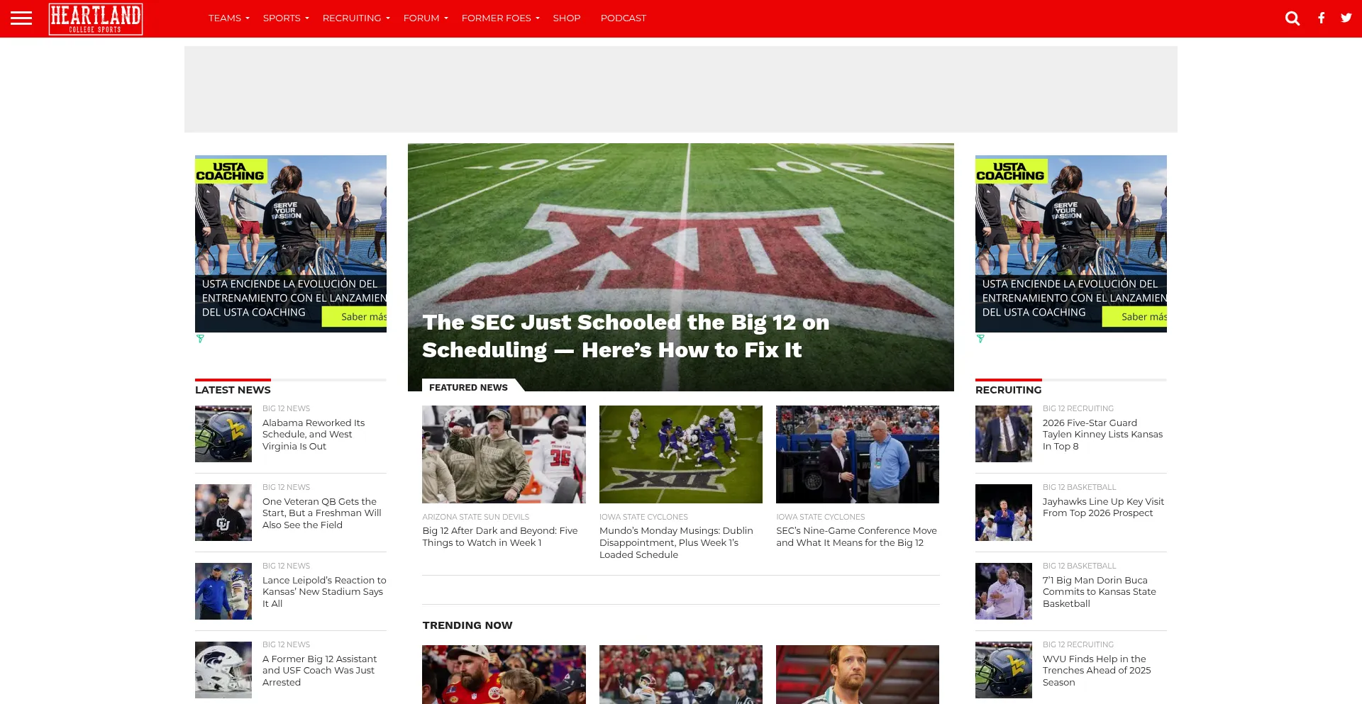 Website screenshot of Heartlandcollegesports.com