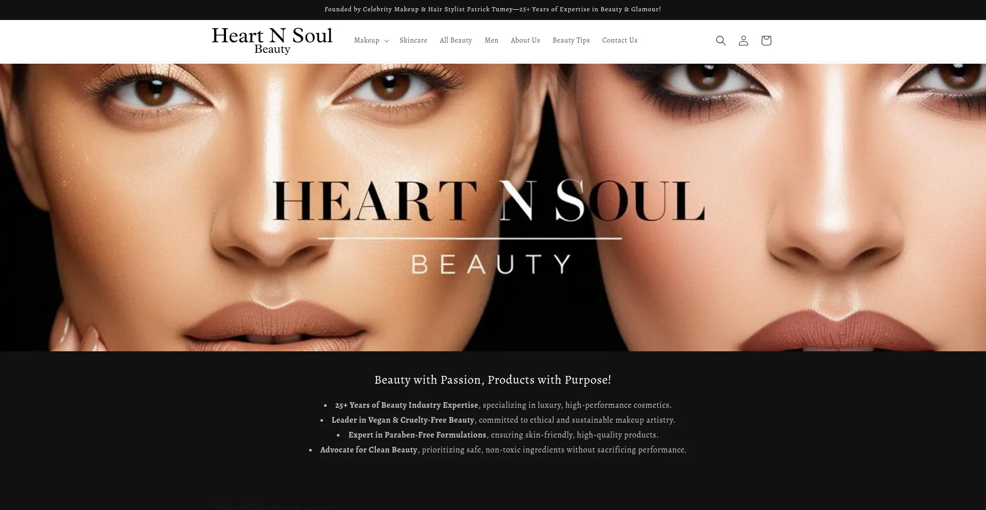Website screenshot of Heartnsoulbeauty.com