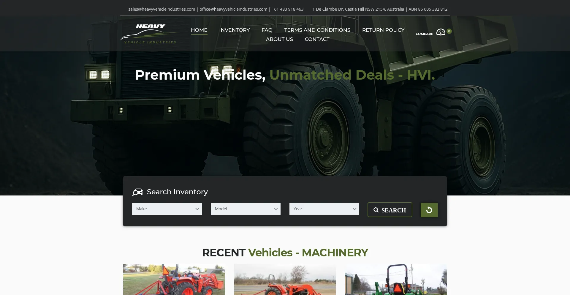 Website screenshot of Heavyvehicleindustries.com