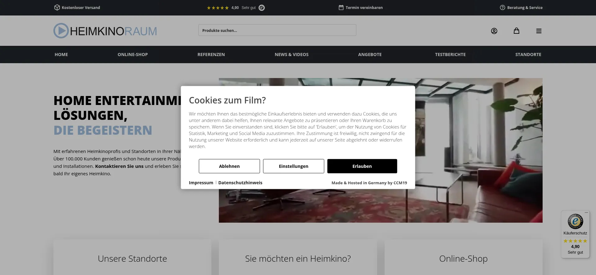 Website screenshot of Heimkinoraum.de