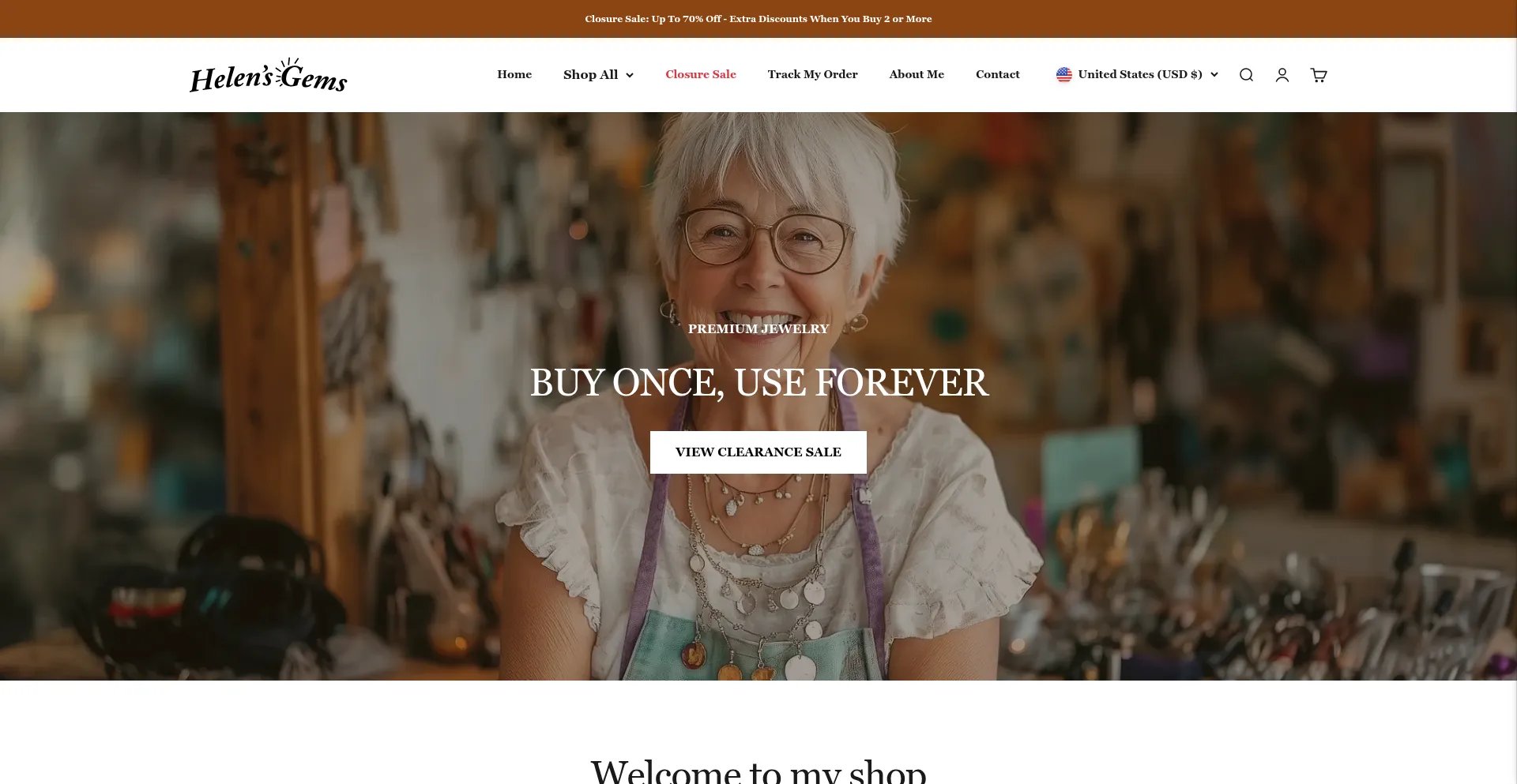 Website screenshot of Helensgemsjewelry.com