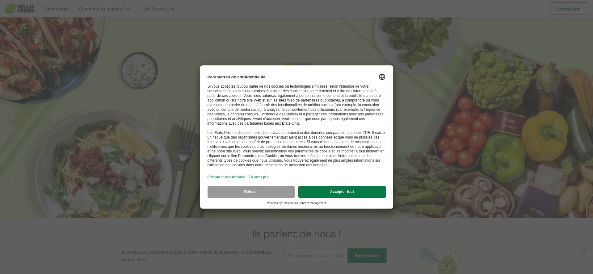 Website screenshot of Hellofresh.fr