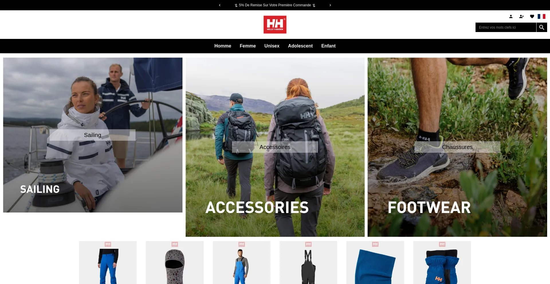 Website screenshot of Helly-hansen.fr
