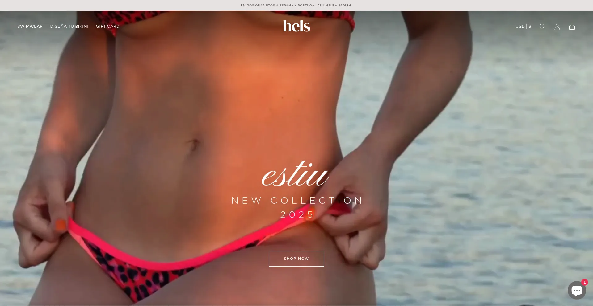 Website screenshot of Helswimwear.com