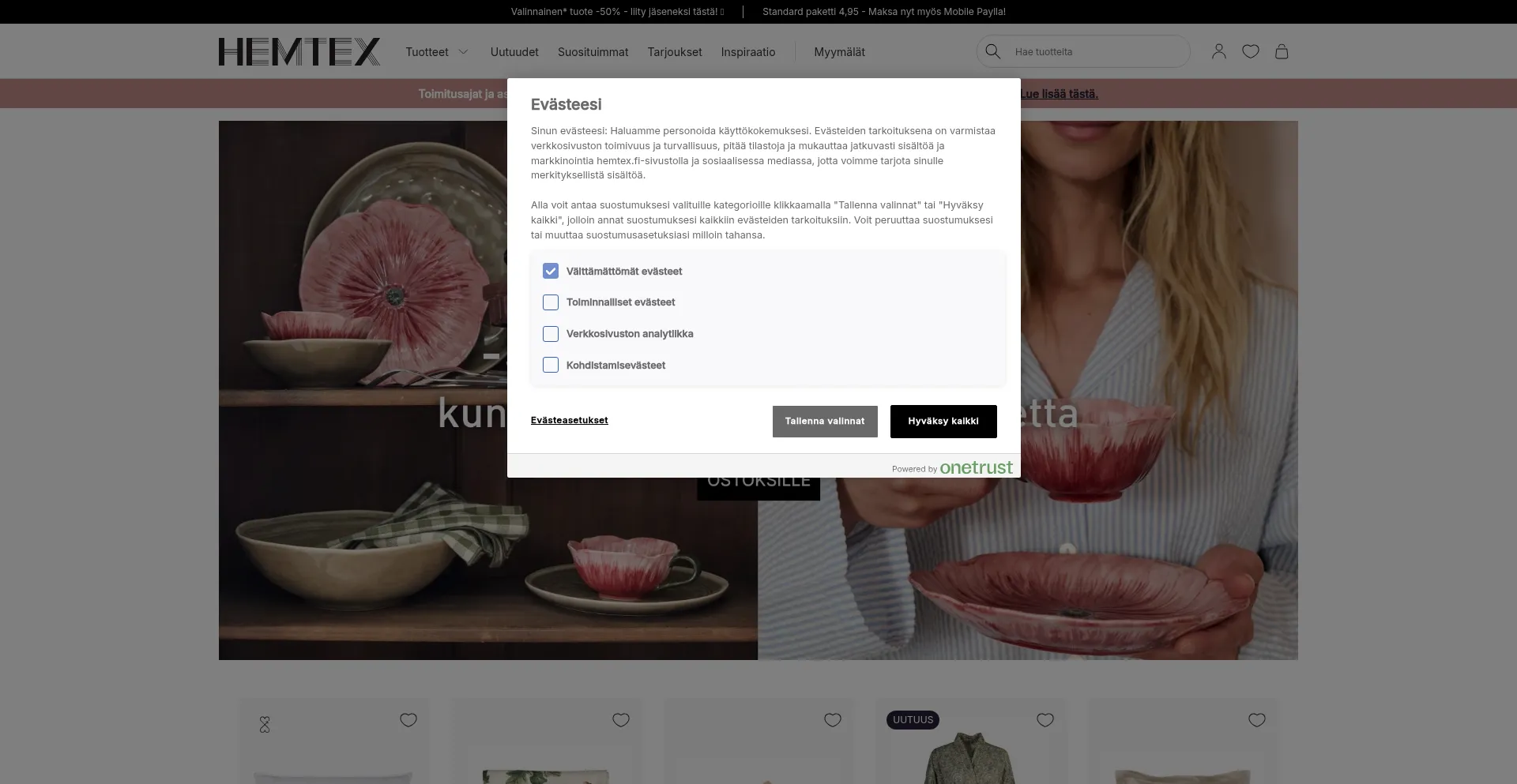 Website screenshot of Hemtex.fi