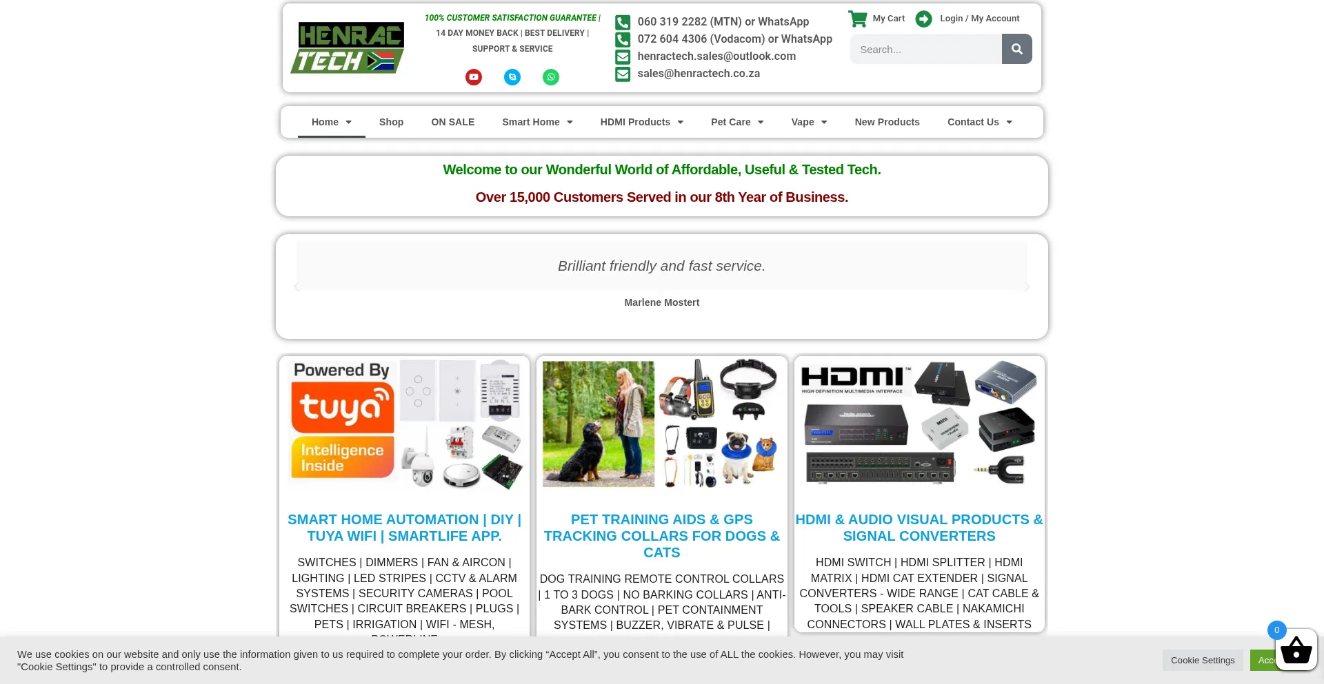 Website screenshot of Henractech.co.za