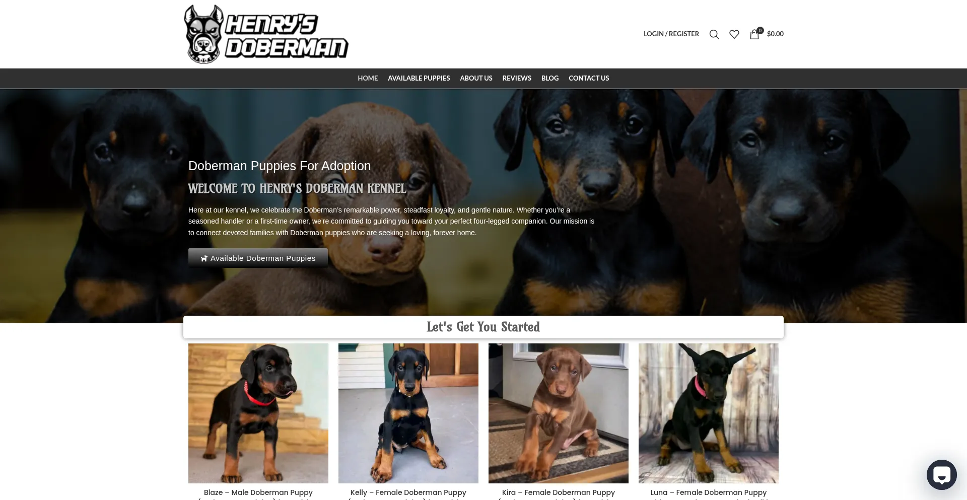 Website screenshot of Henrysdoberman.com