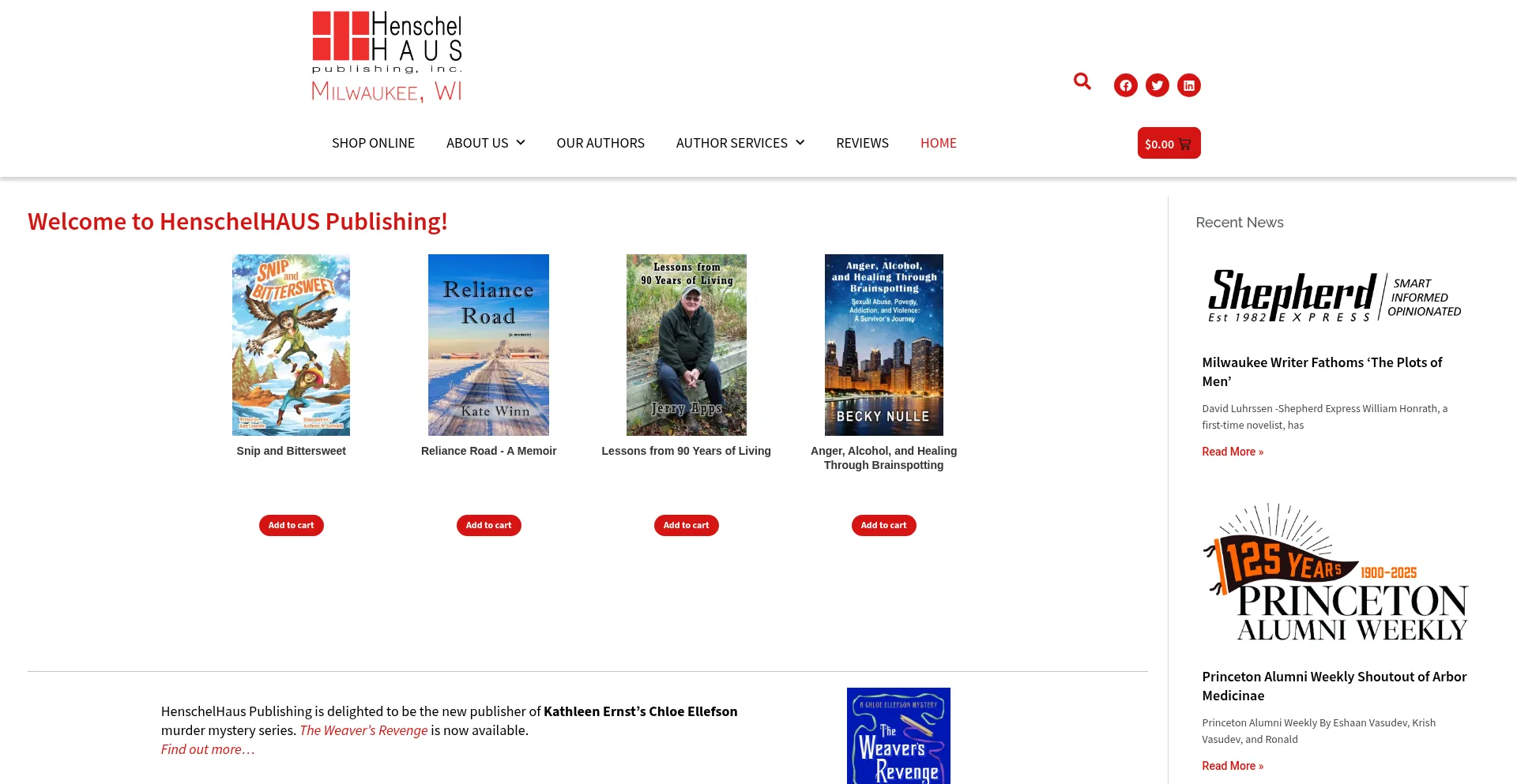 Website screenshot of Henschelhausbooks.com