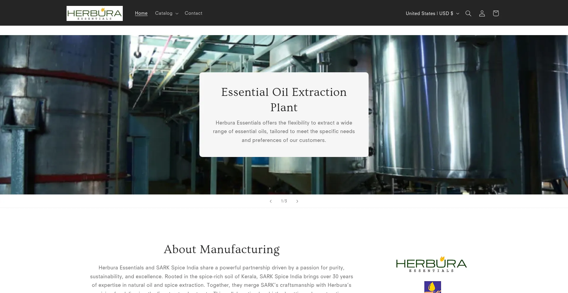 Website screenshot of Herburaessentials.com