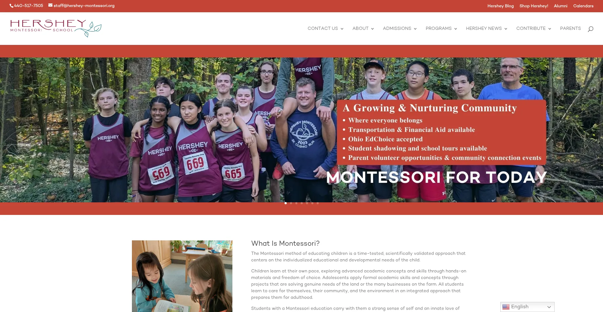 Website screenshot of Hershey-montessori.org