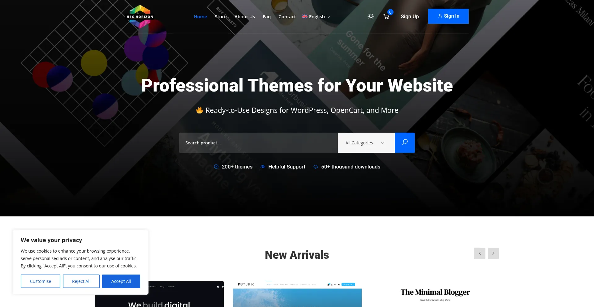 Website screenshot of Hexhorizon.com