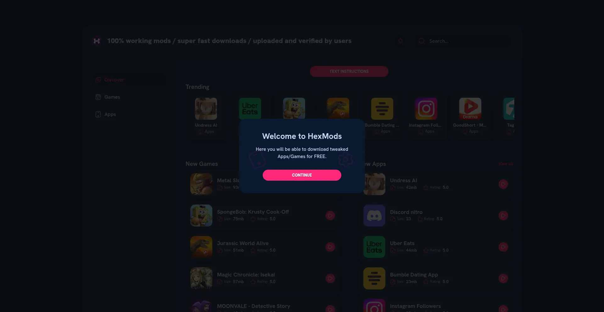Website screenshot of Hexmods.com
