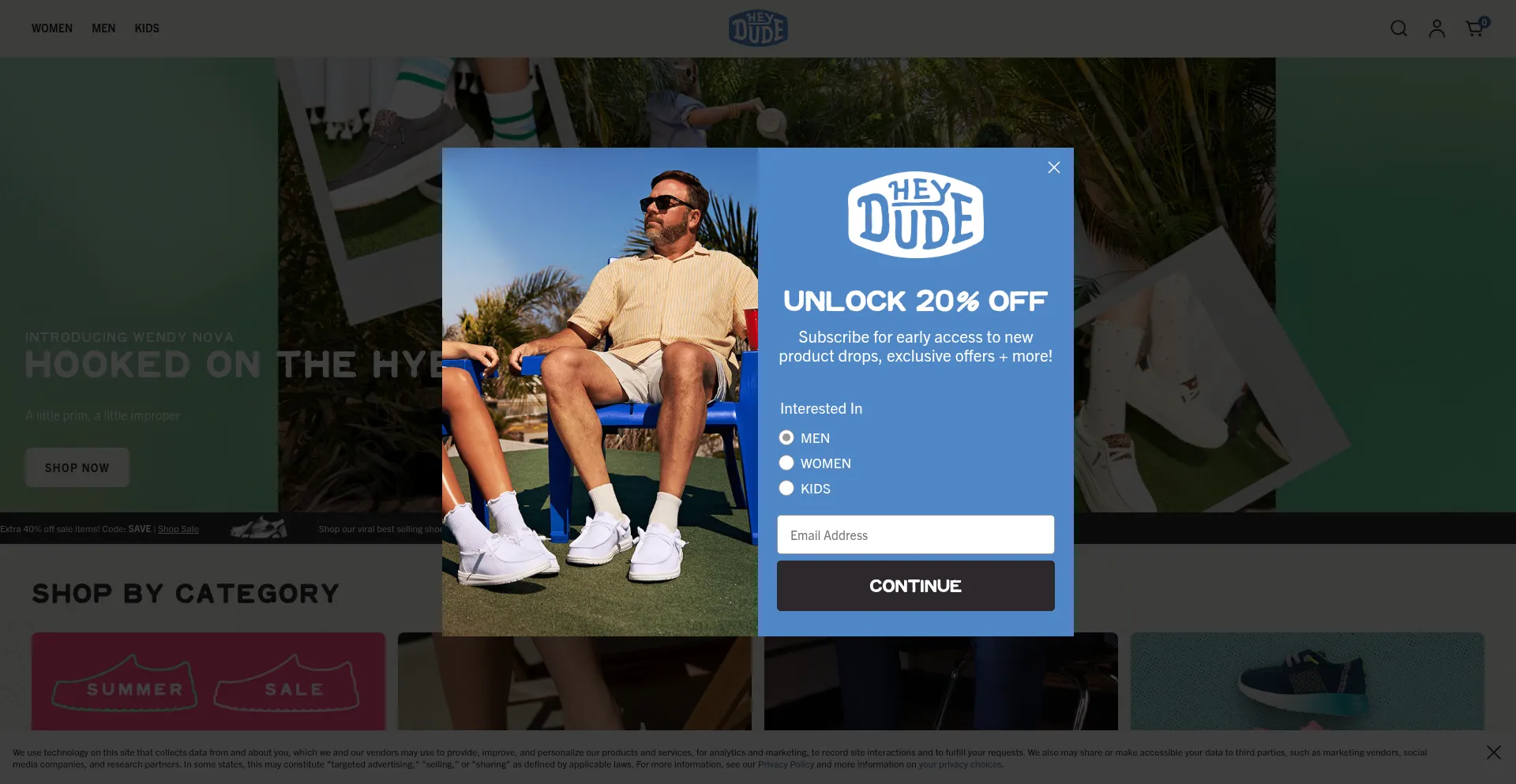 Website screenshot of Heydude.com
