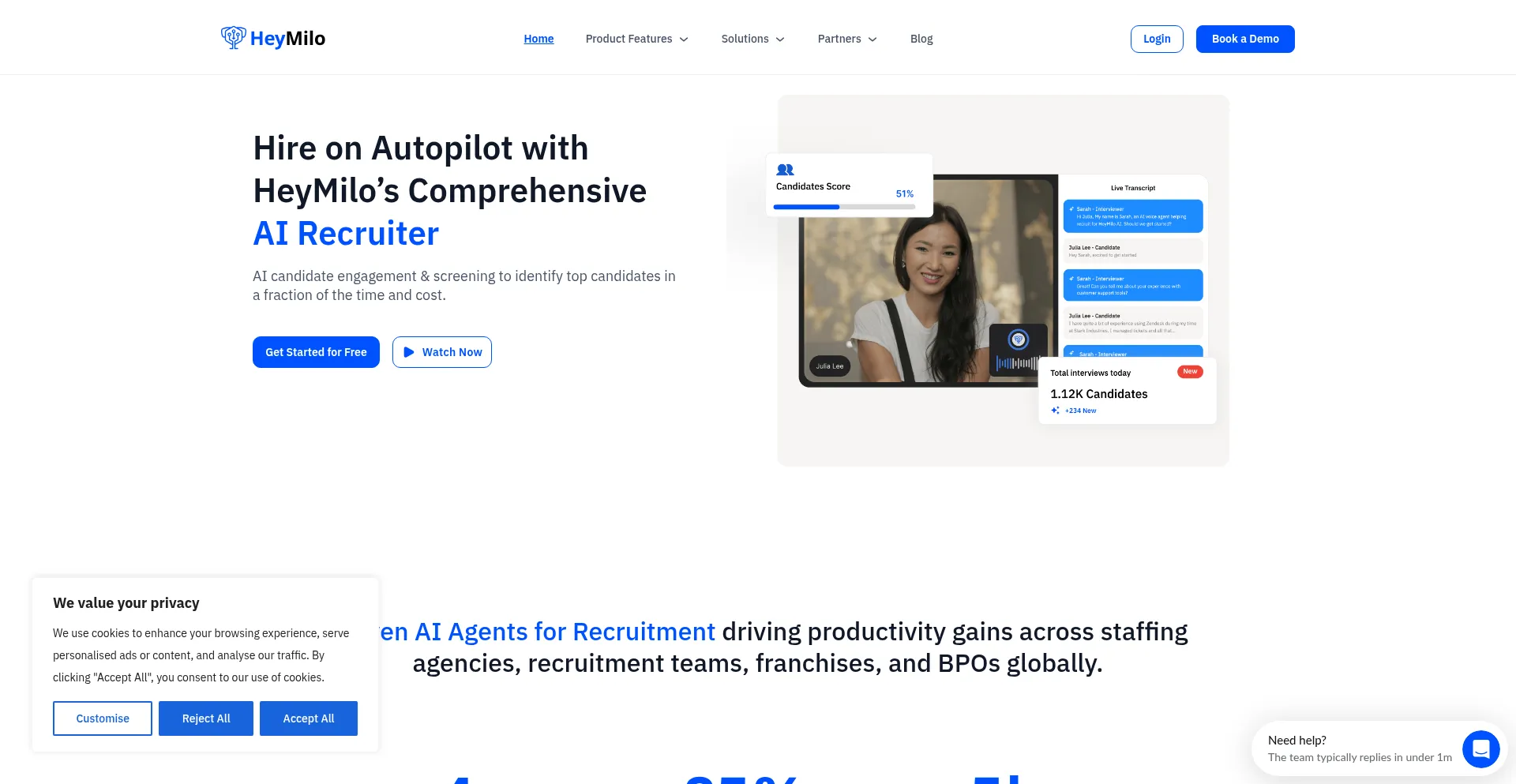 Website screenshot of Heymilo.ai