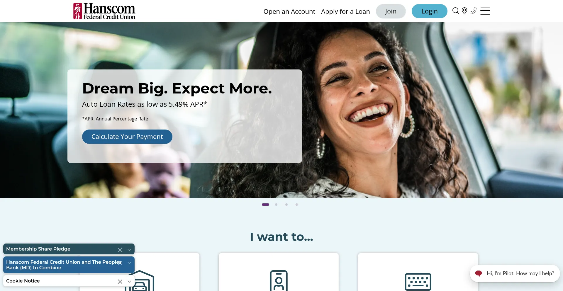Website screenshot of Hfcu.org