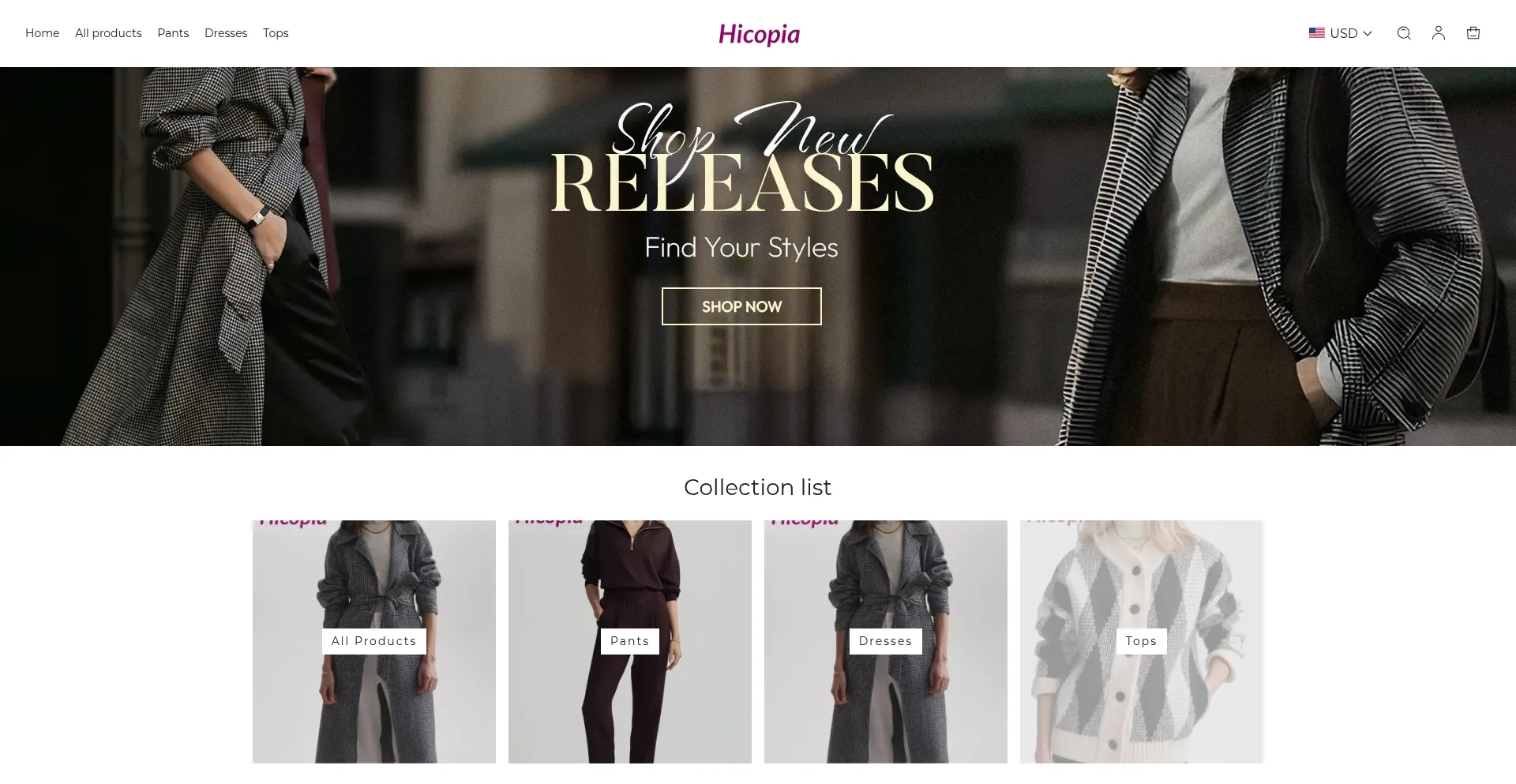 Website screenshot of Hicopia.com