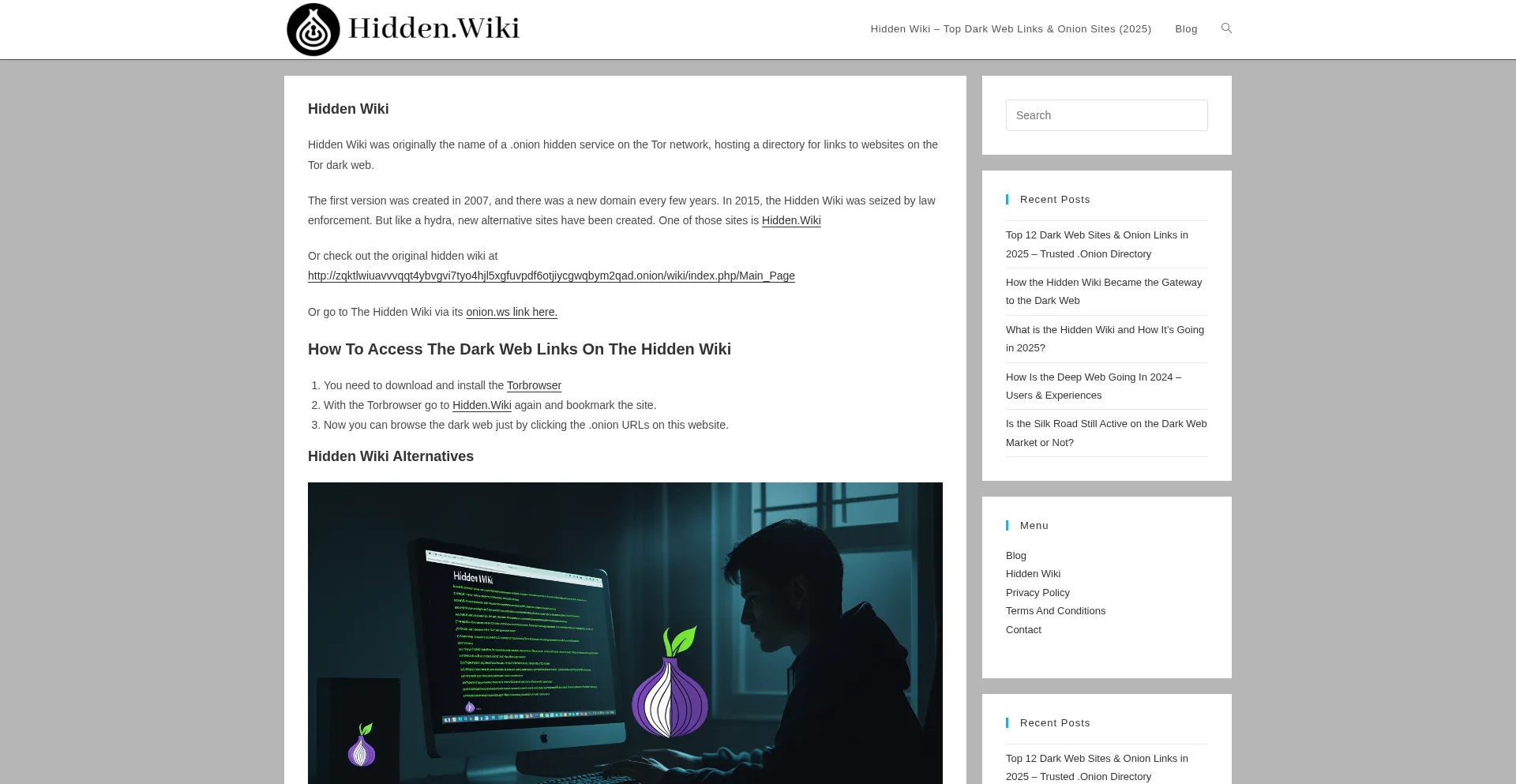 Website screenshot of Hidden.wiki