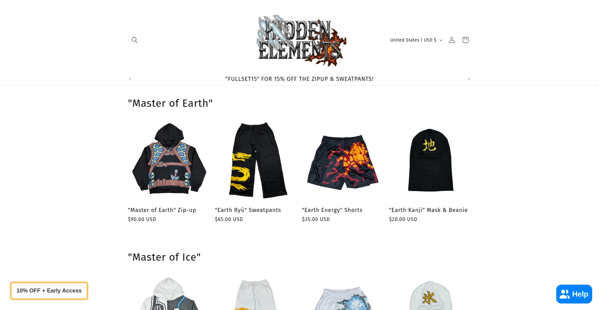Website screenshot of Hiddenelements.shop